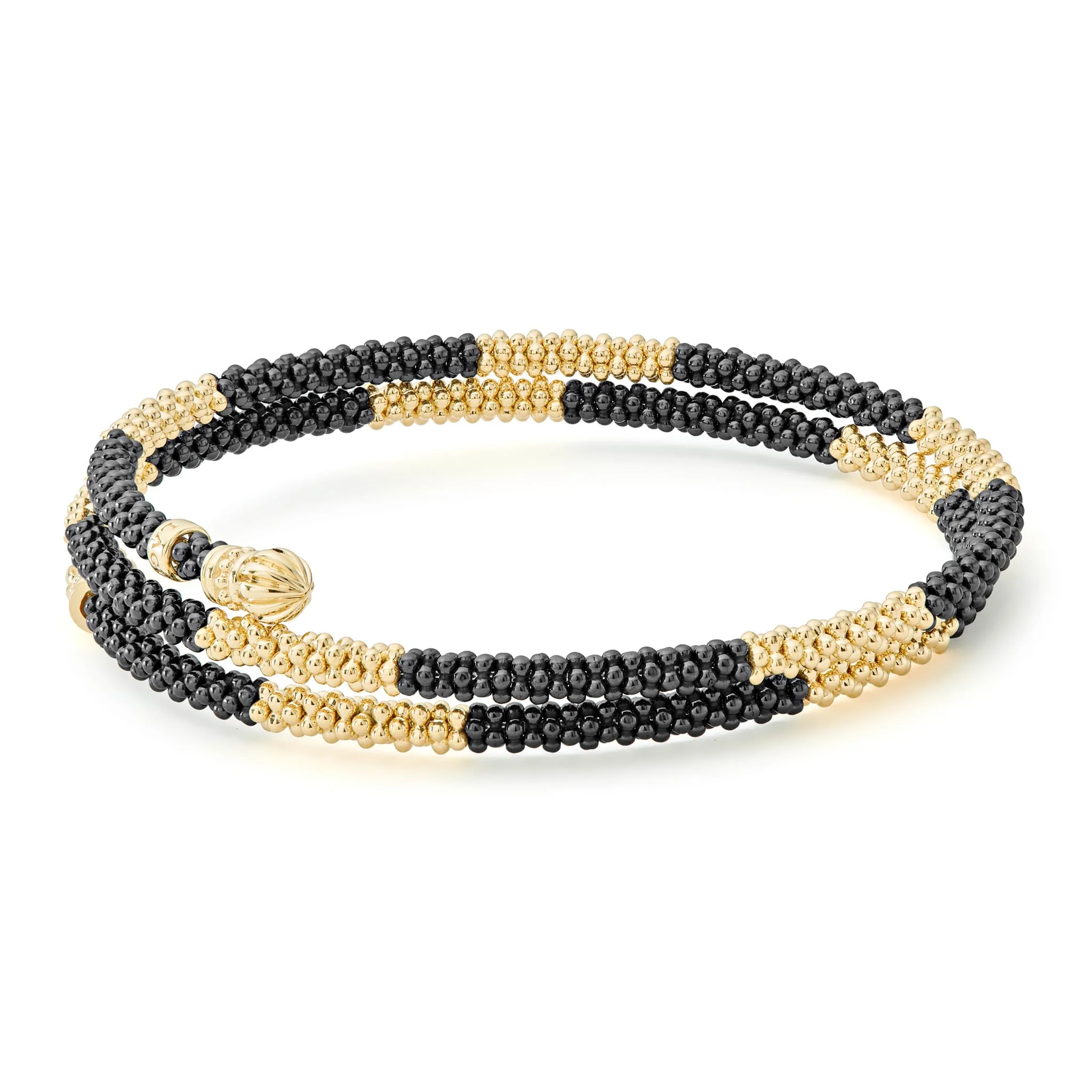 Black Caviar 18K Gold Large Station Ceramic Wrap Bracelet | 3mm - Image 4