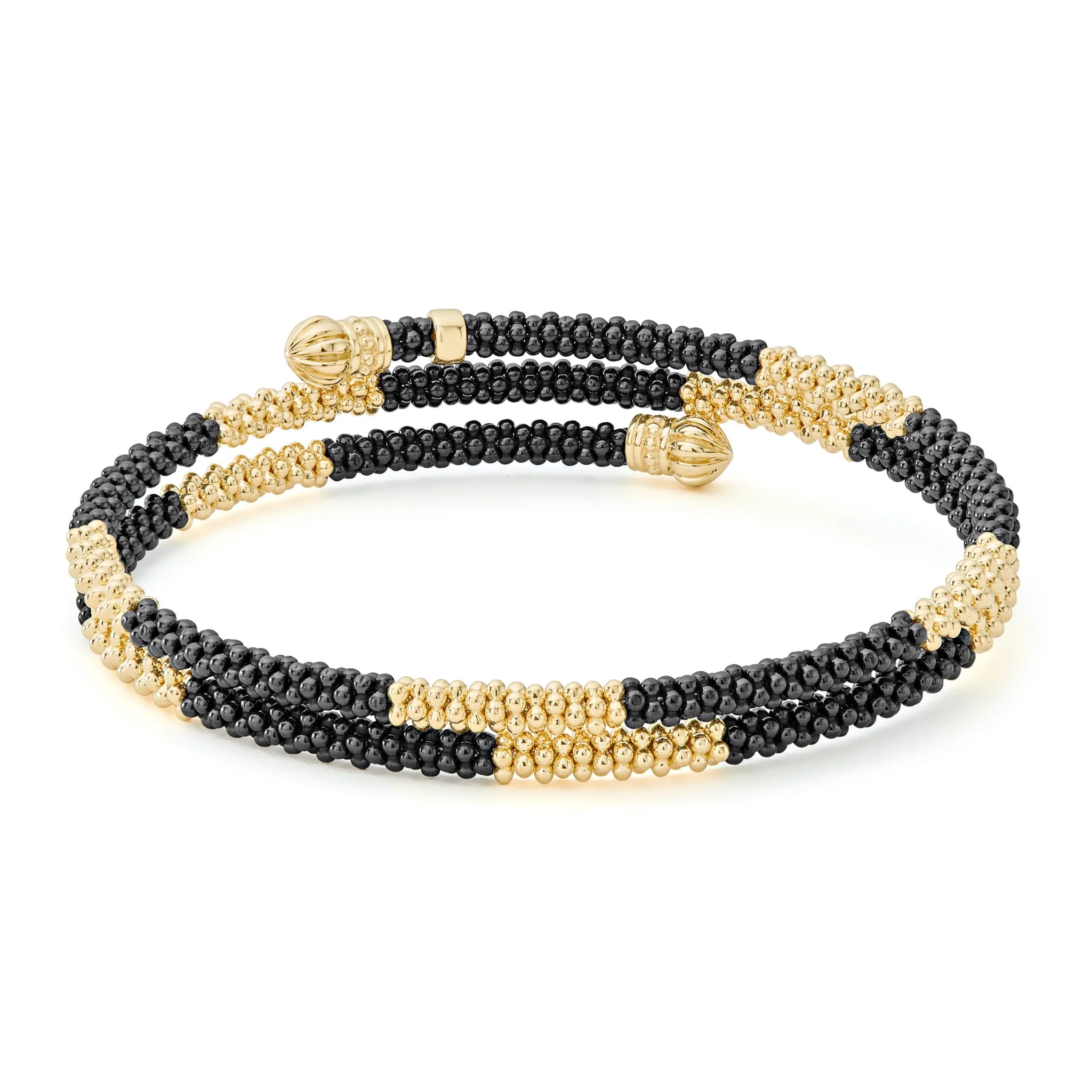 Black Caviar 18K Gold Large Station Ceramic Wrap Bracelet | 3mm - Image 5