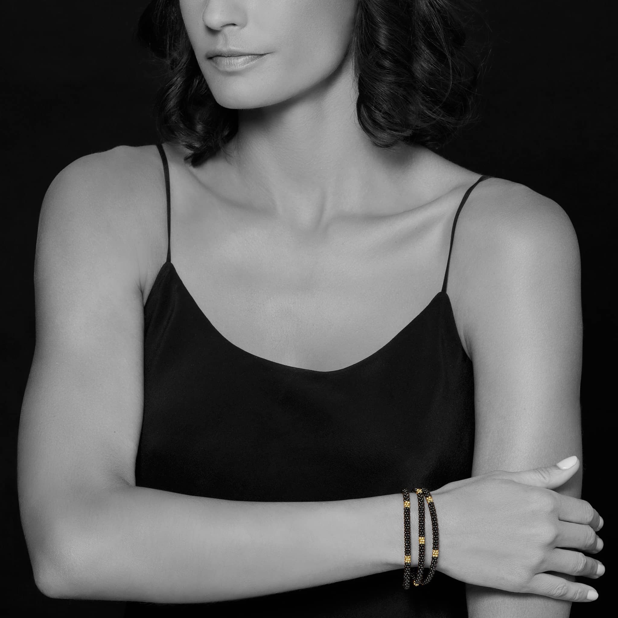 Black Caviar Three Strand Ceramic Beaded Bracelet - Image 2