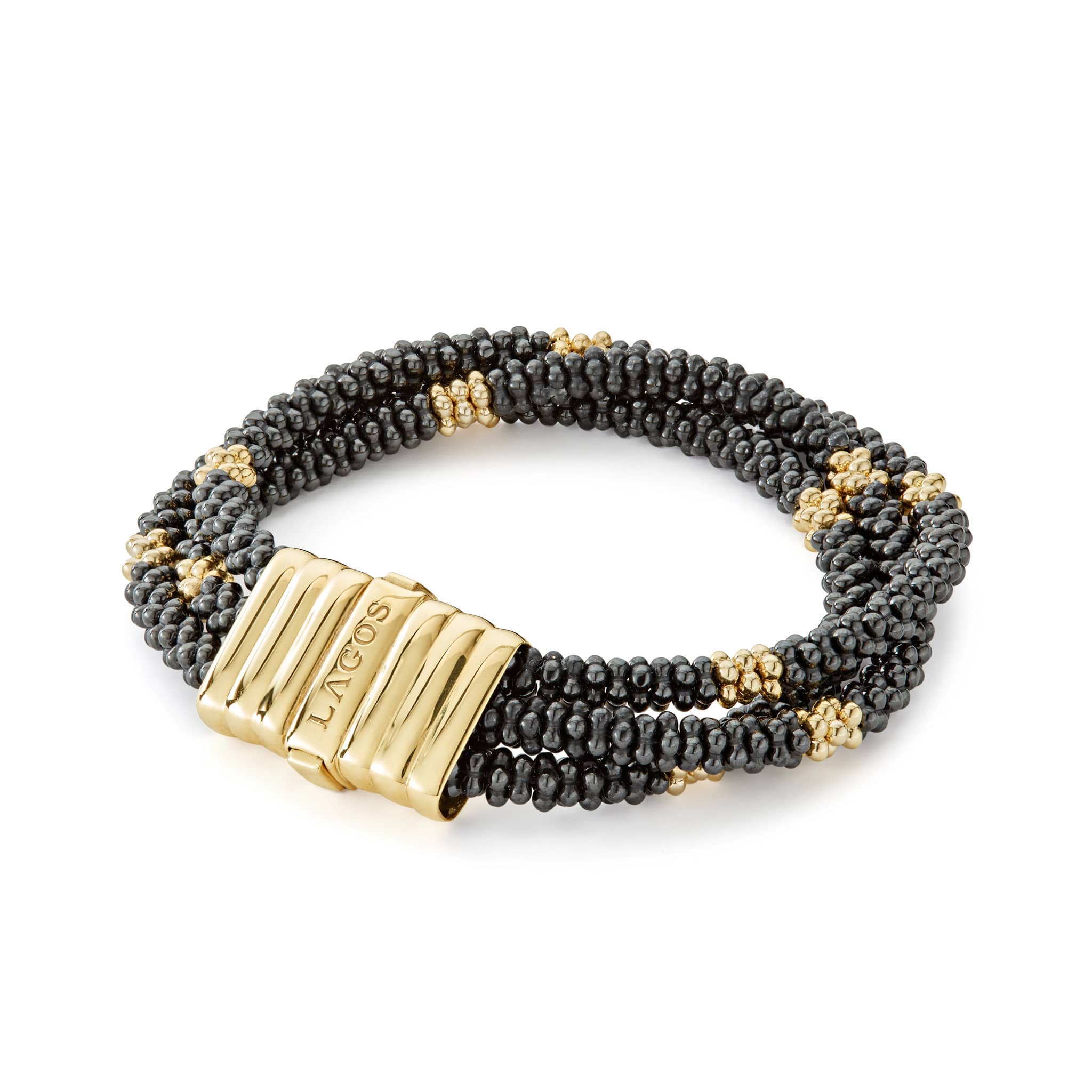 Black Caviar Three Strand Ceramic Beaded Bracelet - Image 4