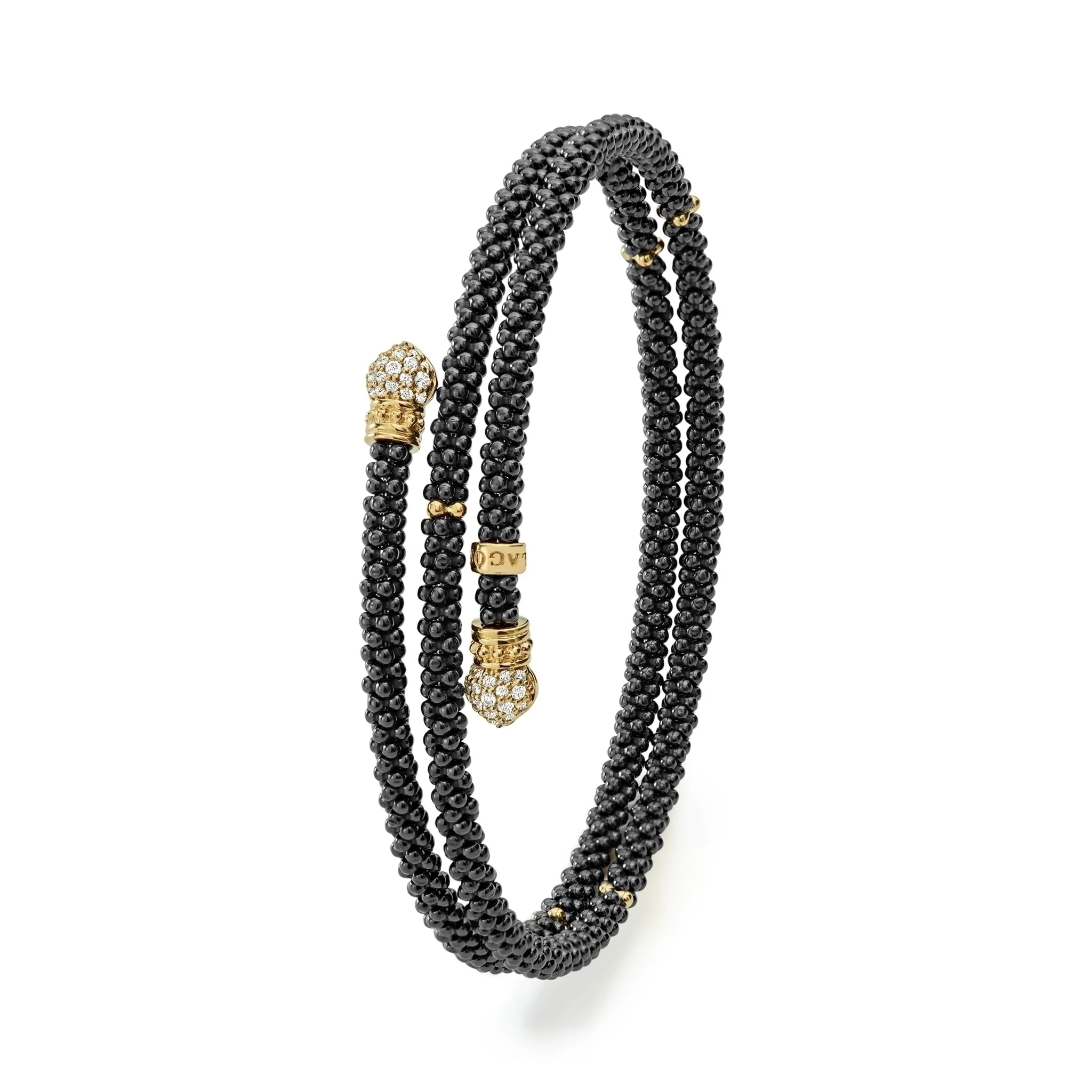 Black Caviar Ceramic Wrap Diamond Bracelet | 3mm - Image 3