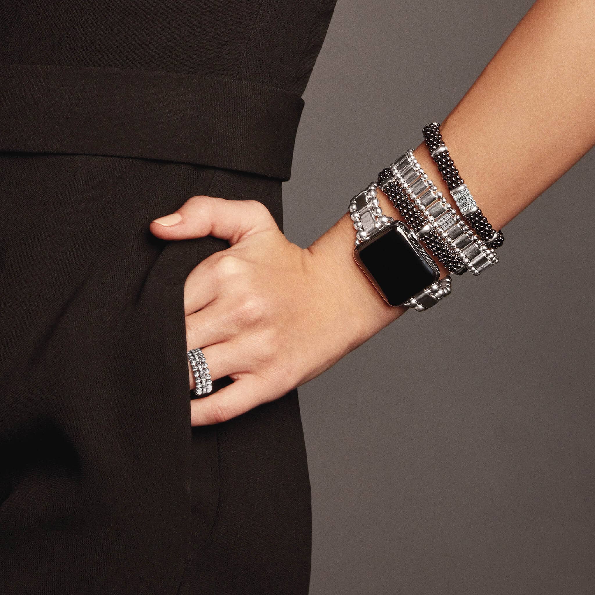 Black Caviar Three Station Ceramic Diamond Bracelet | 9mm - Image 6