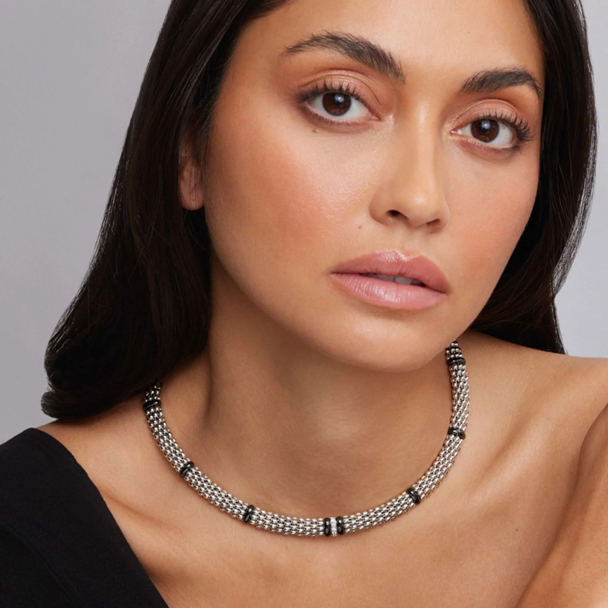 Black Caviar Black Single Station Diamond Caviar Necklace - Image 2