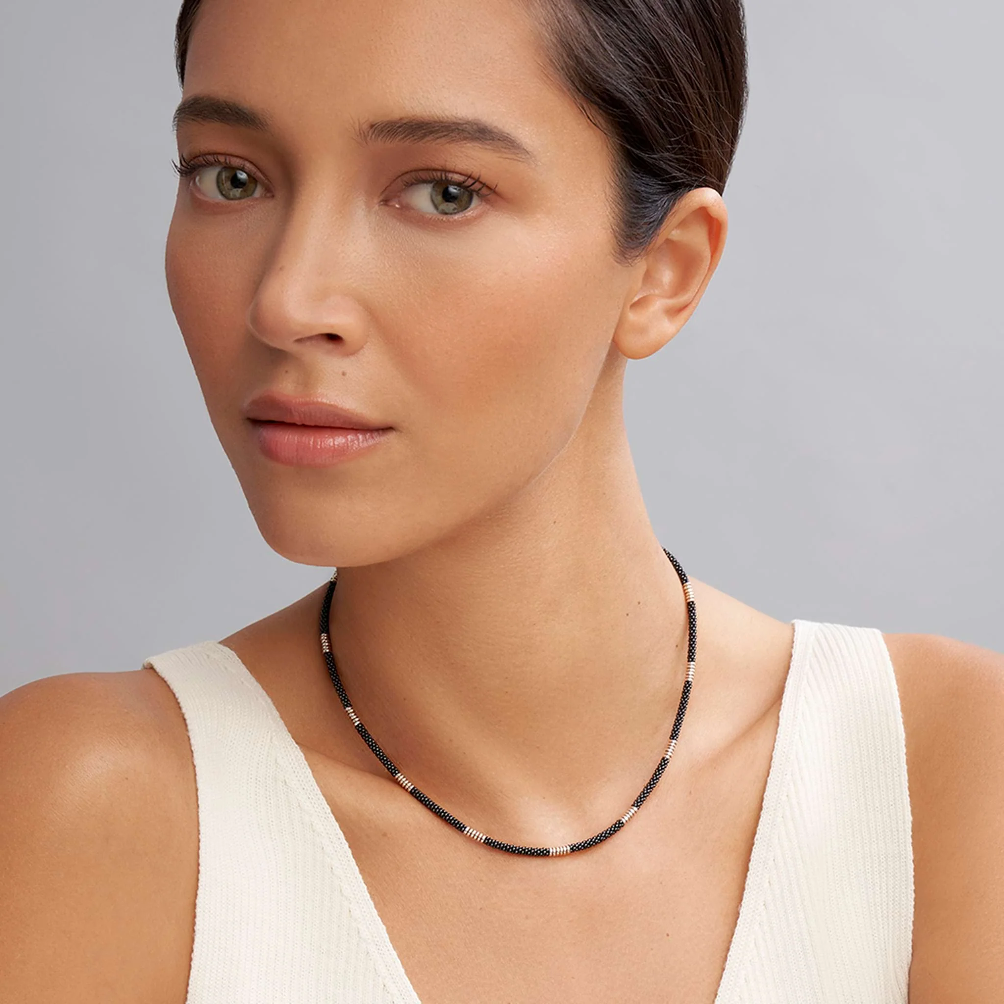 Black Caviar Black Silver Station Ceramic Beaded Necklace - Image 2