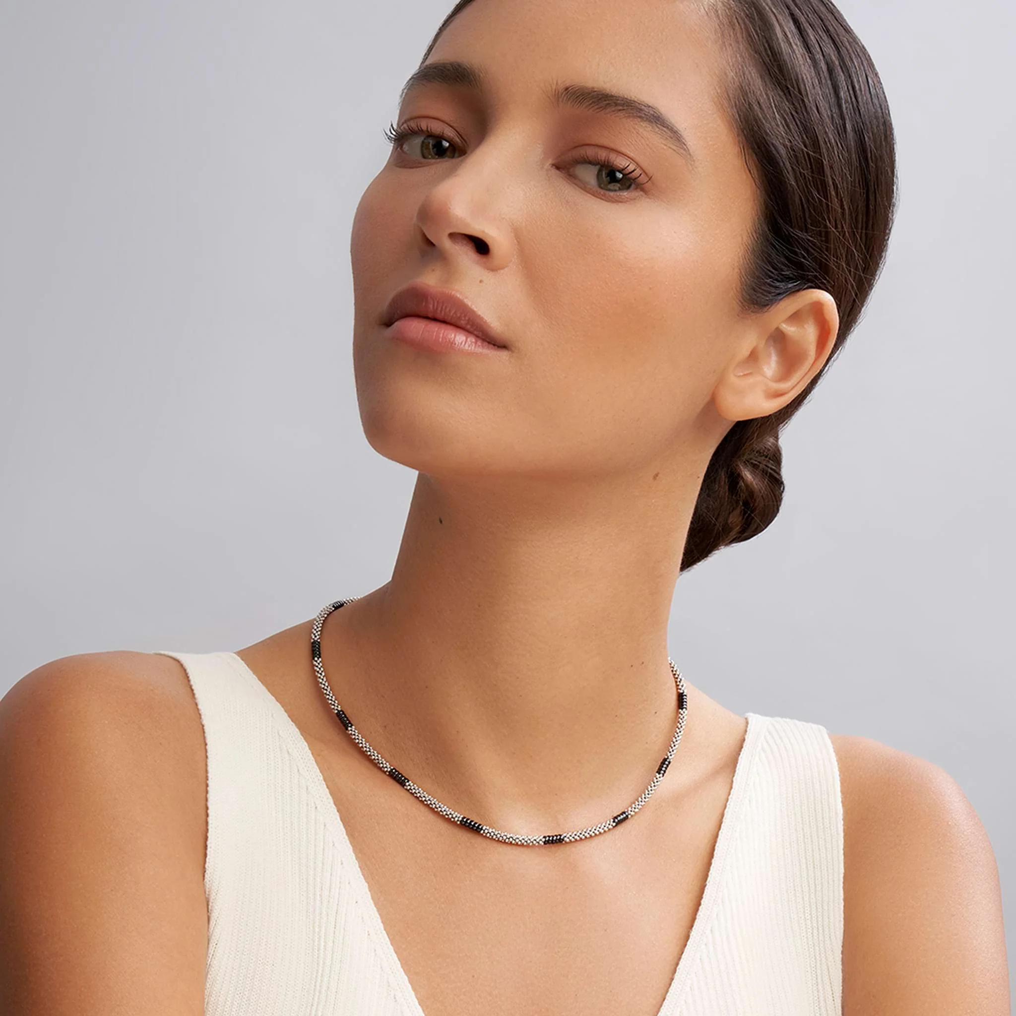 Black Caviar Black Silver Station Ceramic Beaded Necklace - Image 2