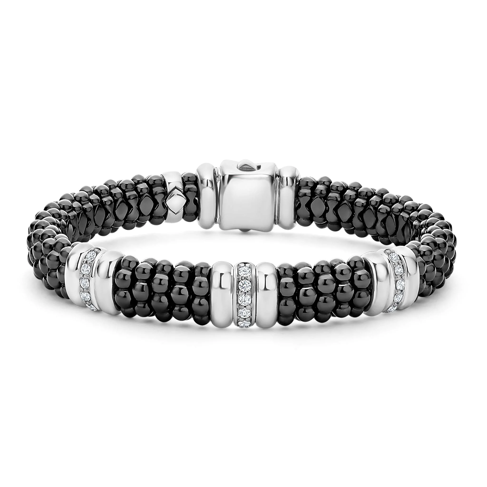 Black Caviar Black Three Station Ceramic Diamond Bracelet | 9mm