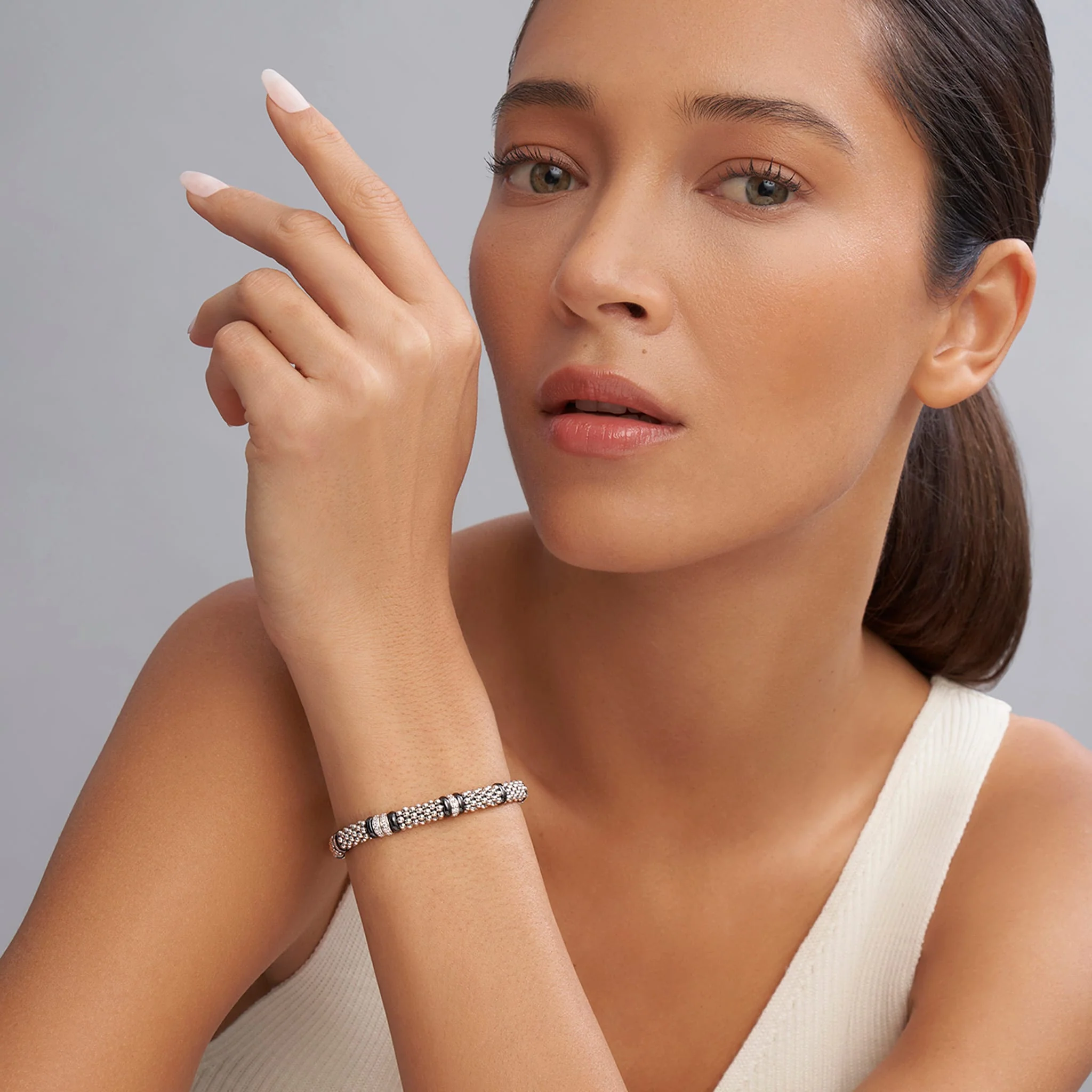 Black Caviar Black Four Station Diamond Caviar Bracelet | 6mm - Image 2