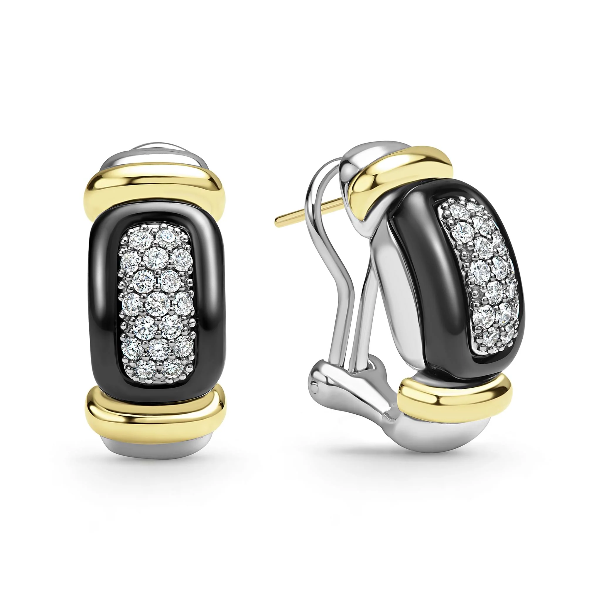 Black Caviar Two-Tone Black Ceramic Diamond Huggie Earrings