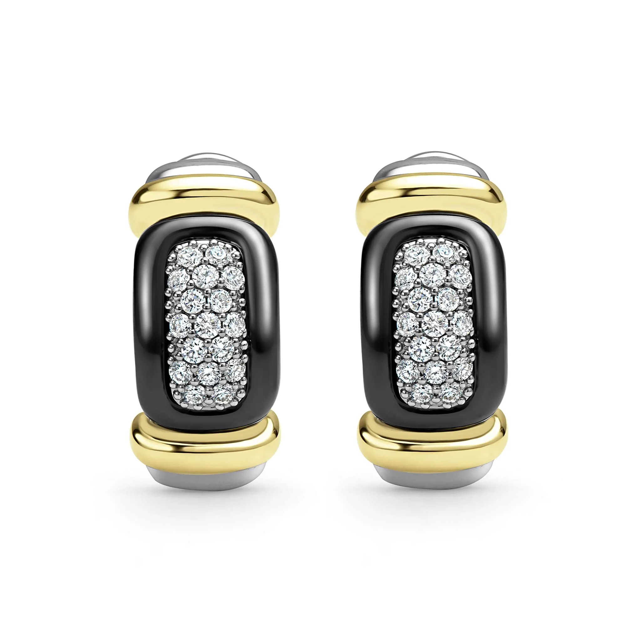 Black Caviar Two-Tone Black Ceramic Diamond Huggie Earrings - Image 3