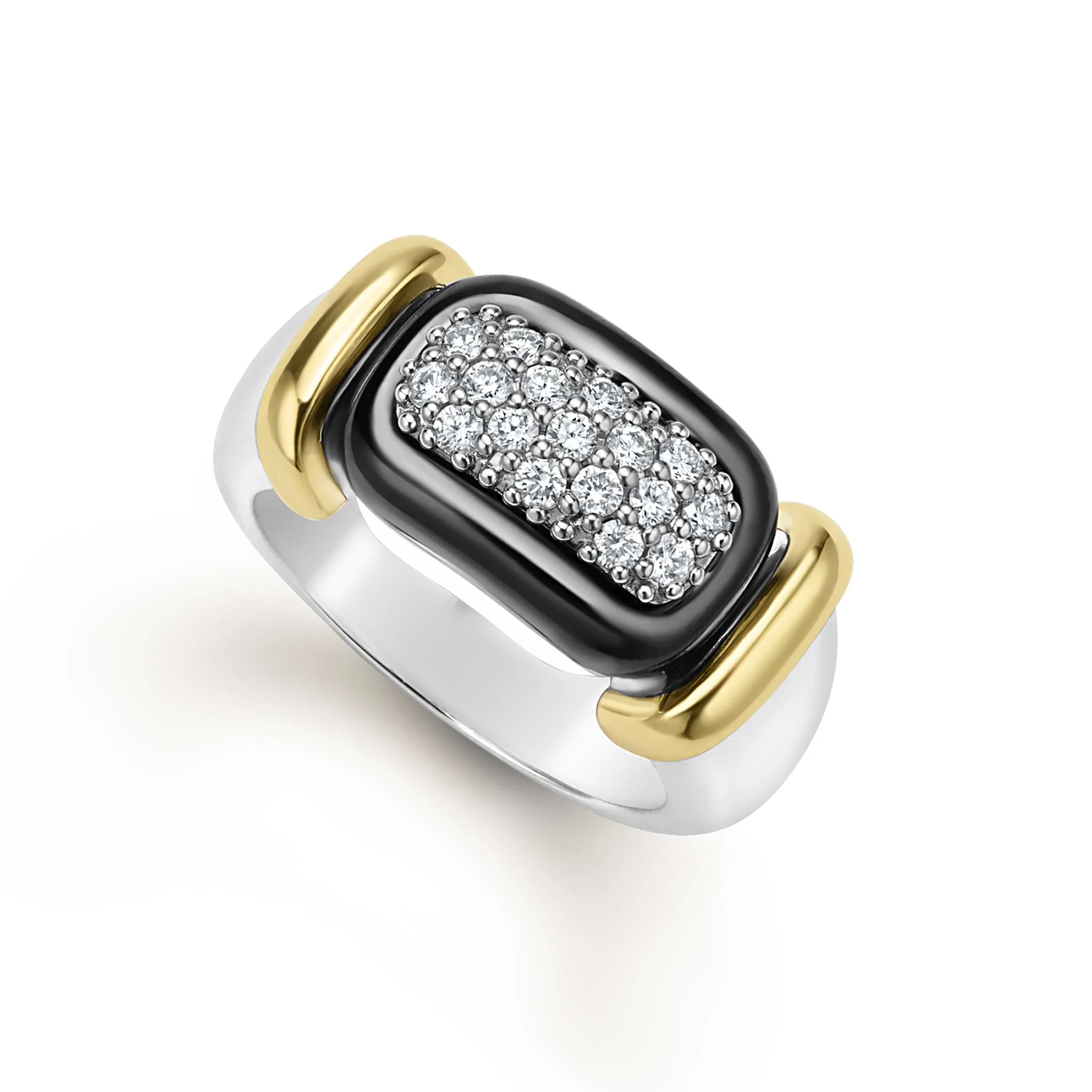 Black Caviar Two-Tone Black Ceramic Diamond Ring