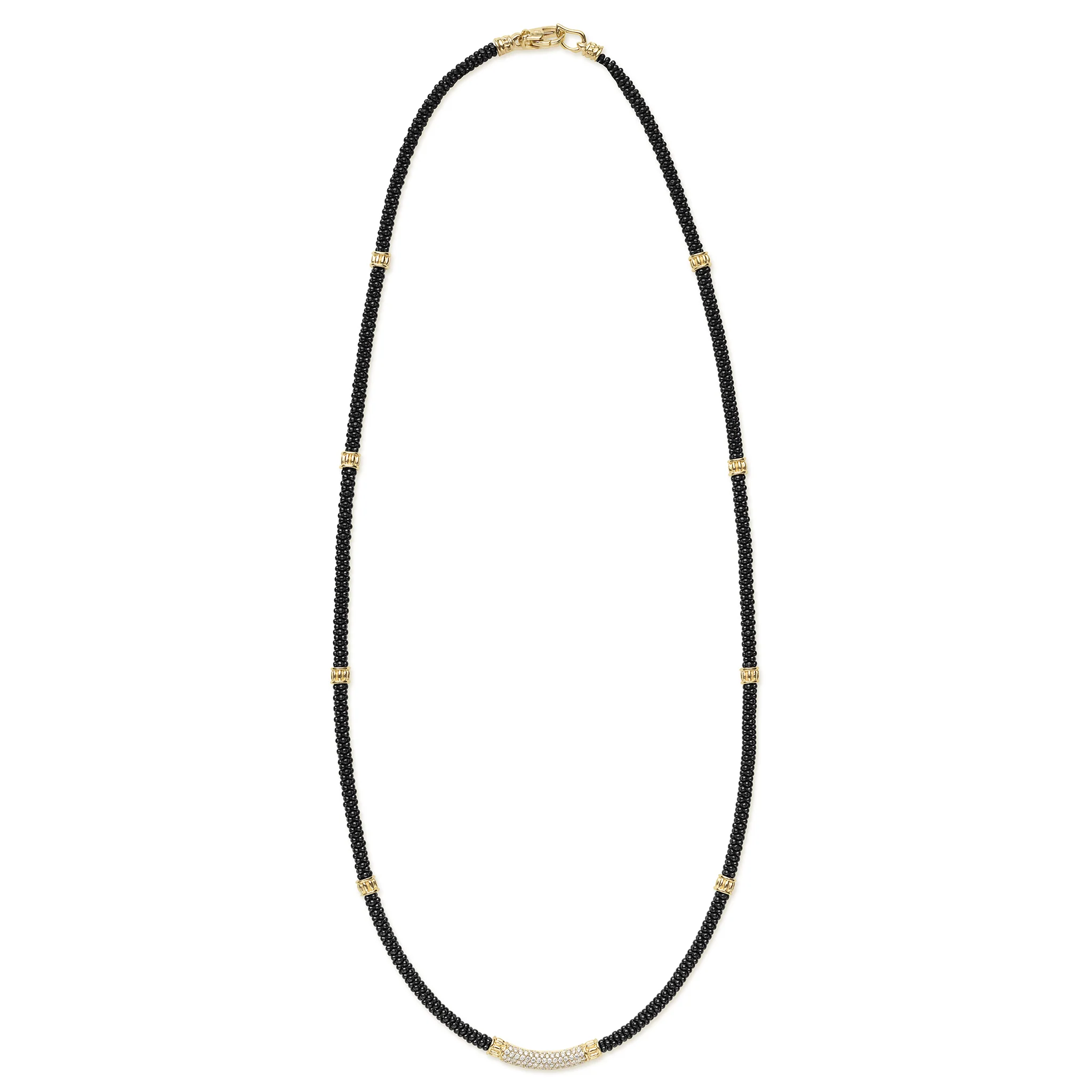 Black Caviar 18K Gold Black Ceramic and Diamond Station Rope Necklace - Image 2