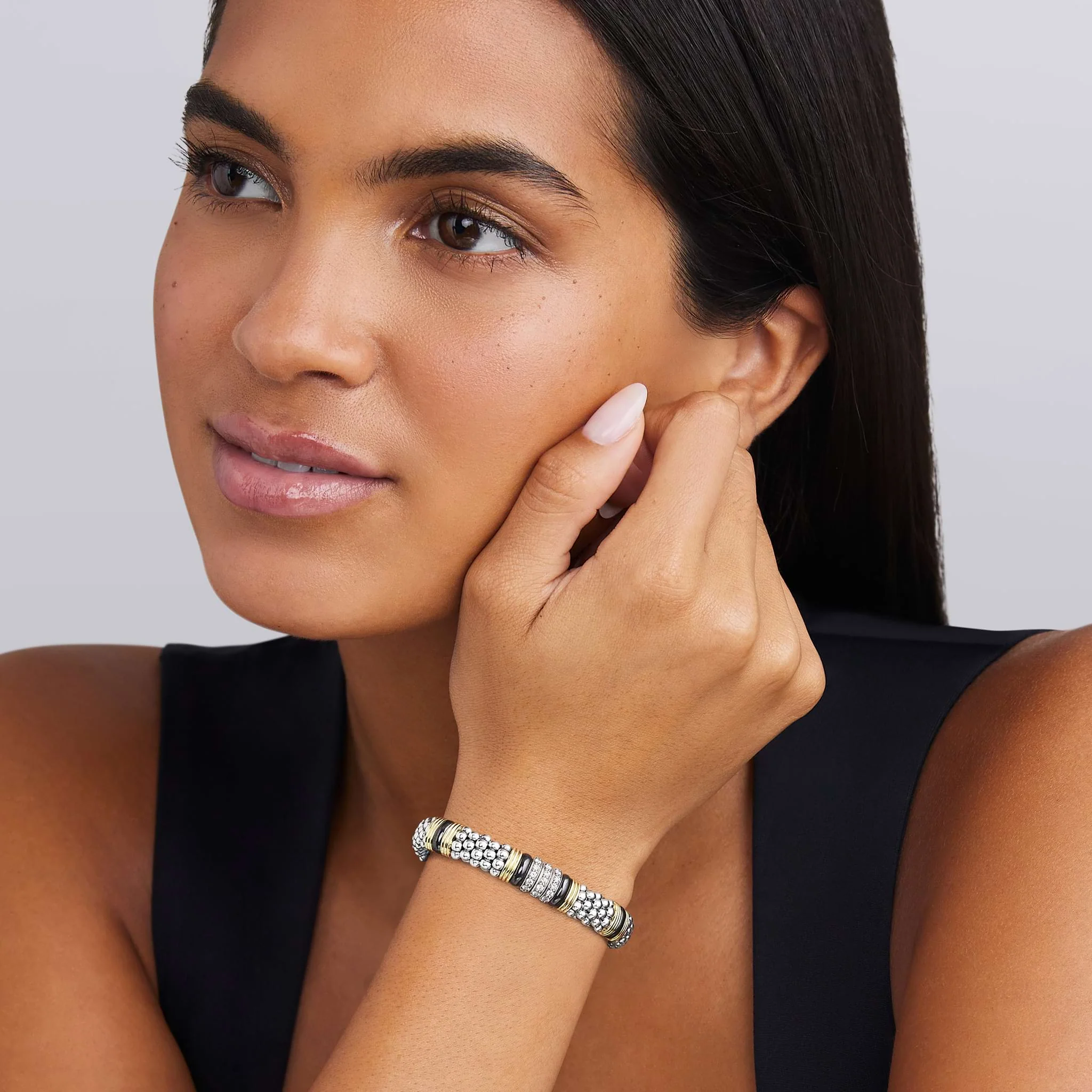 Black Caviar Two-Tone Black Ceramic Station Diamond Bracelet | 9mm - Image 2