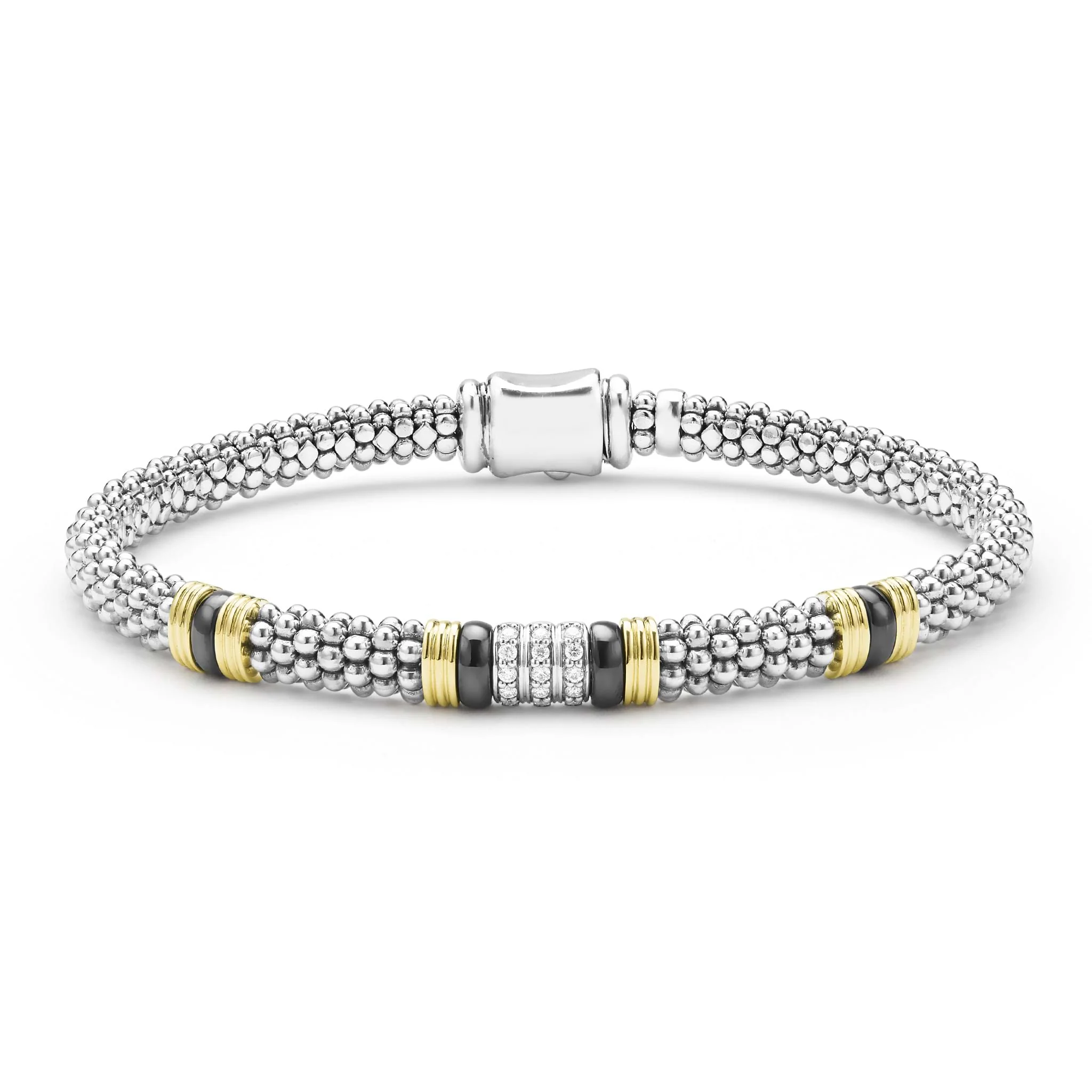 Black Caviar Two-Tone Black Ceramic Station Diamond Bracelet | 6mm
