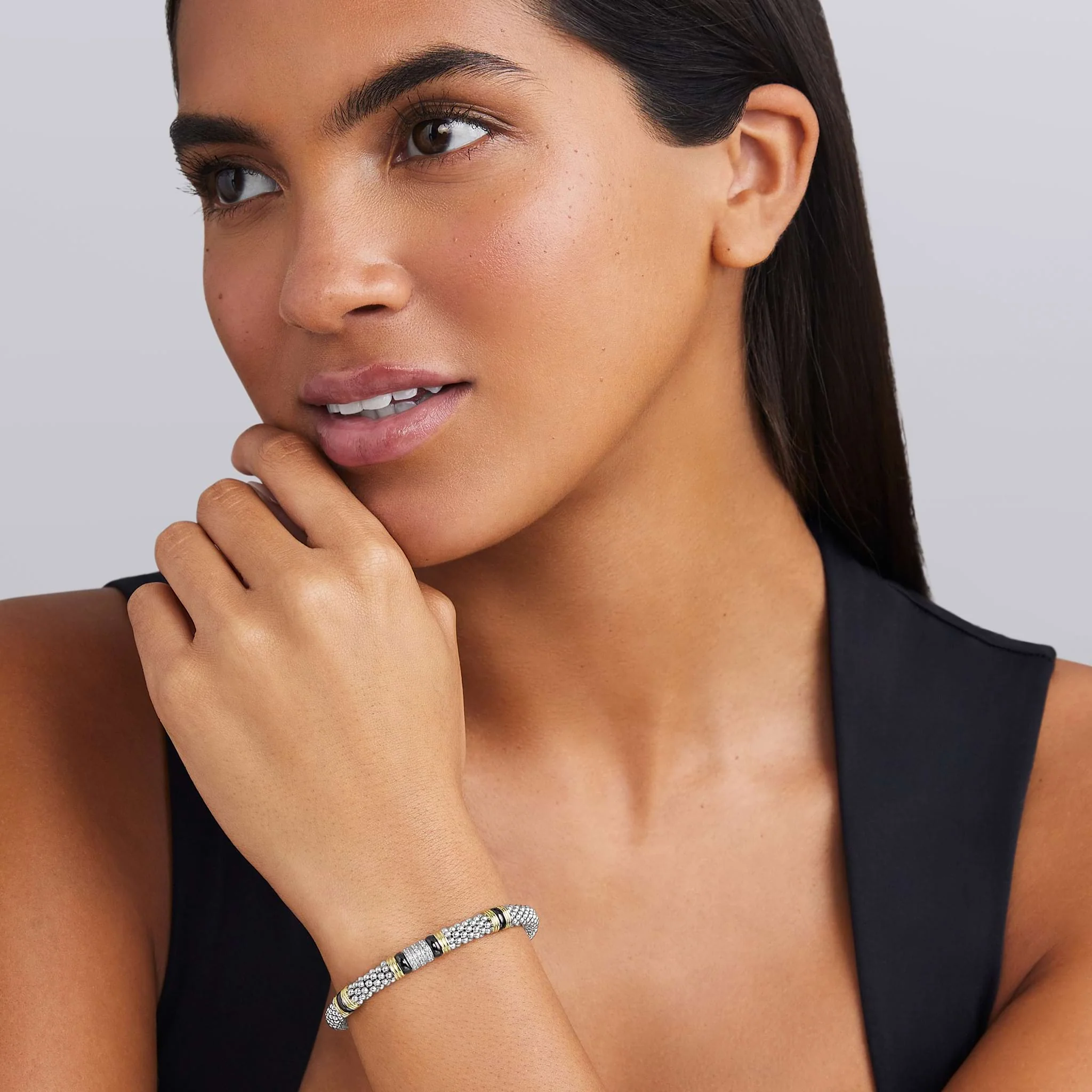 Black Caviar Two-Tone Black Ceramic Station Diamond Bracelet | 6mm - Image 2