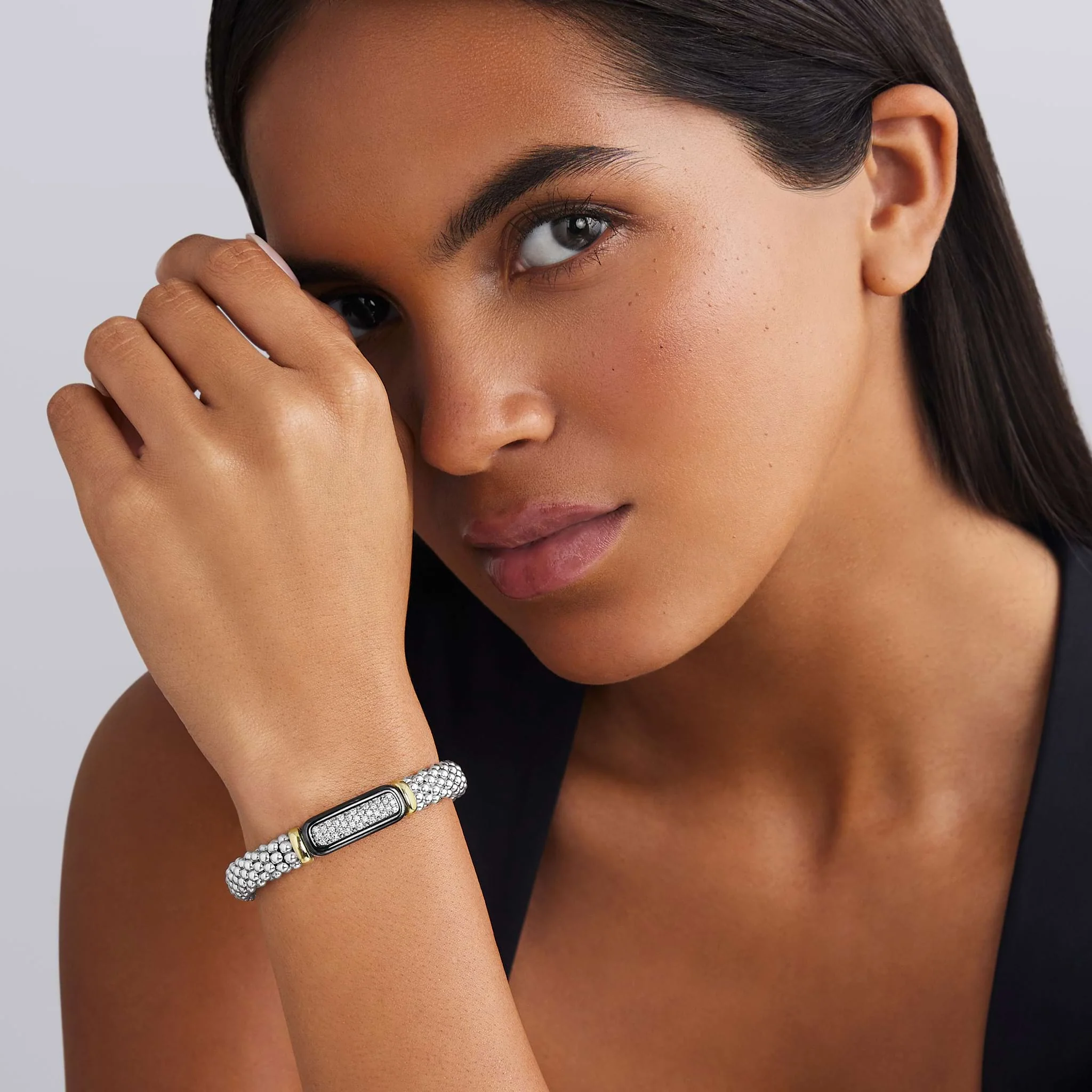 Black Caviar Two-Tone Black Ceramic Diamond Caviar Bracelet | 9mm - Image 2