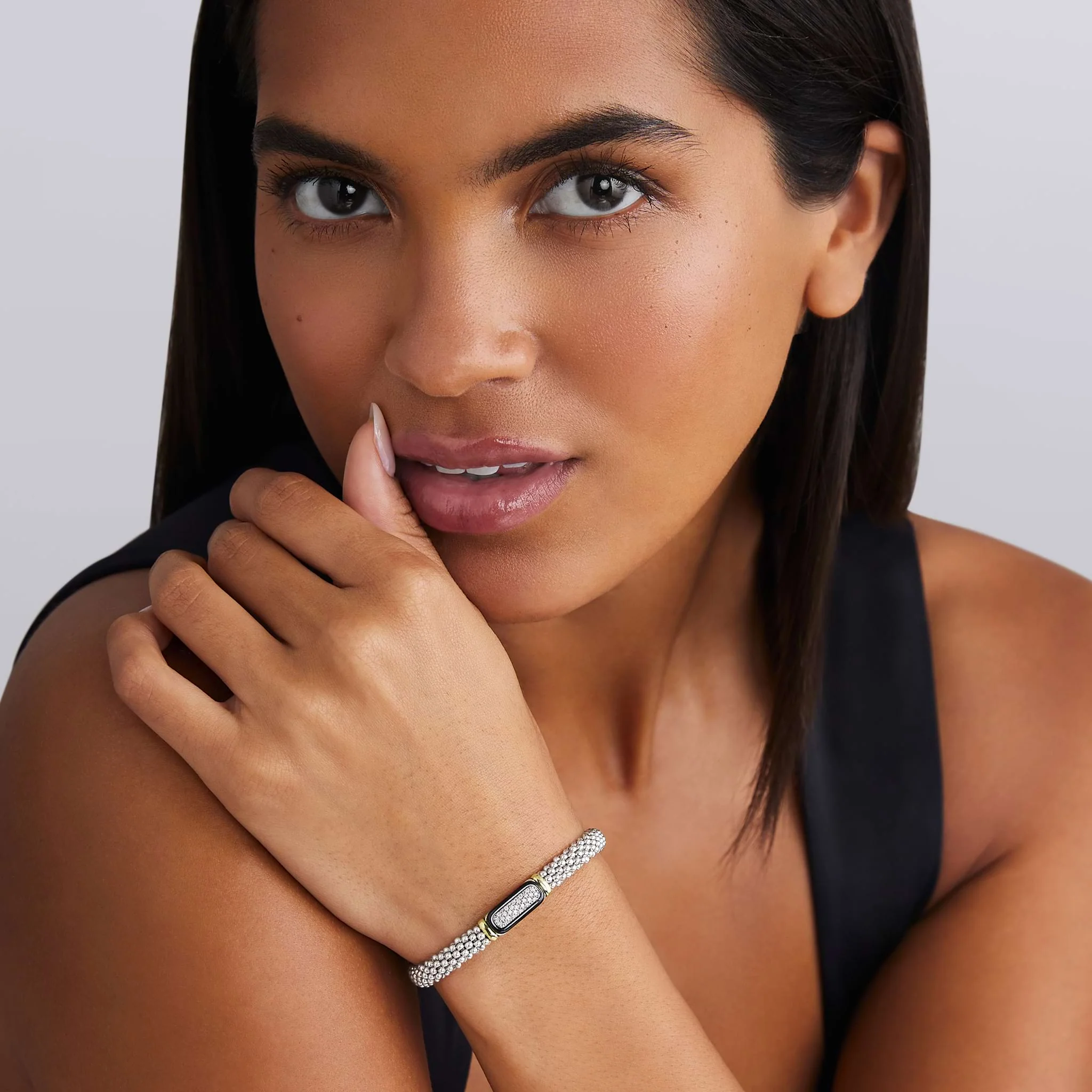 Black Caviar Two-Tone Black Ceramic Diamond Caviar Bracelet | 6mm - Image 2