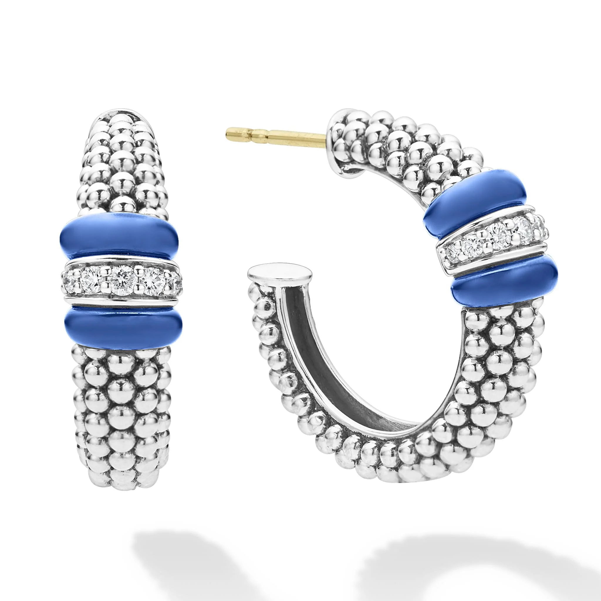 Blue Caviar Ultramarine Ceramic Caviar Diamond Hoop Earrings - Image 3