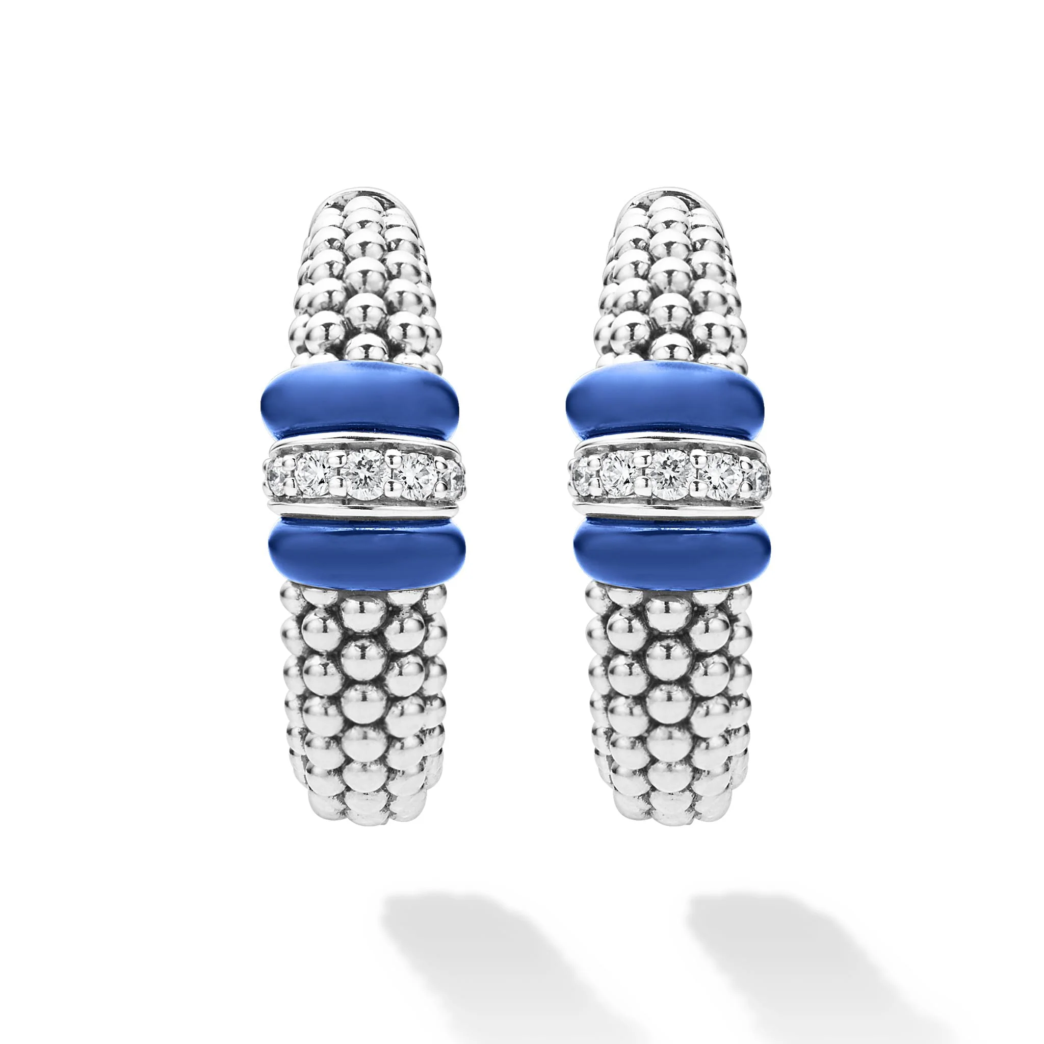 Blue Caviar Ultramarine Ceramic Caviar Diamond Hoop Earrings - Image 4