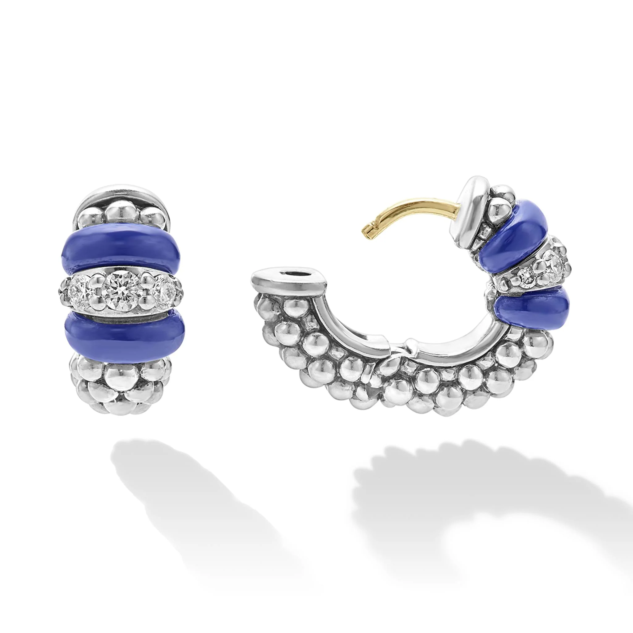 Blue Caviar Ultramarine Ceramic and Diamond Huggie Earrings - Image 3