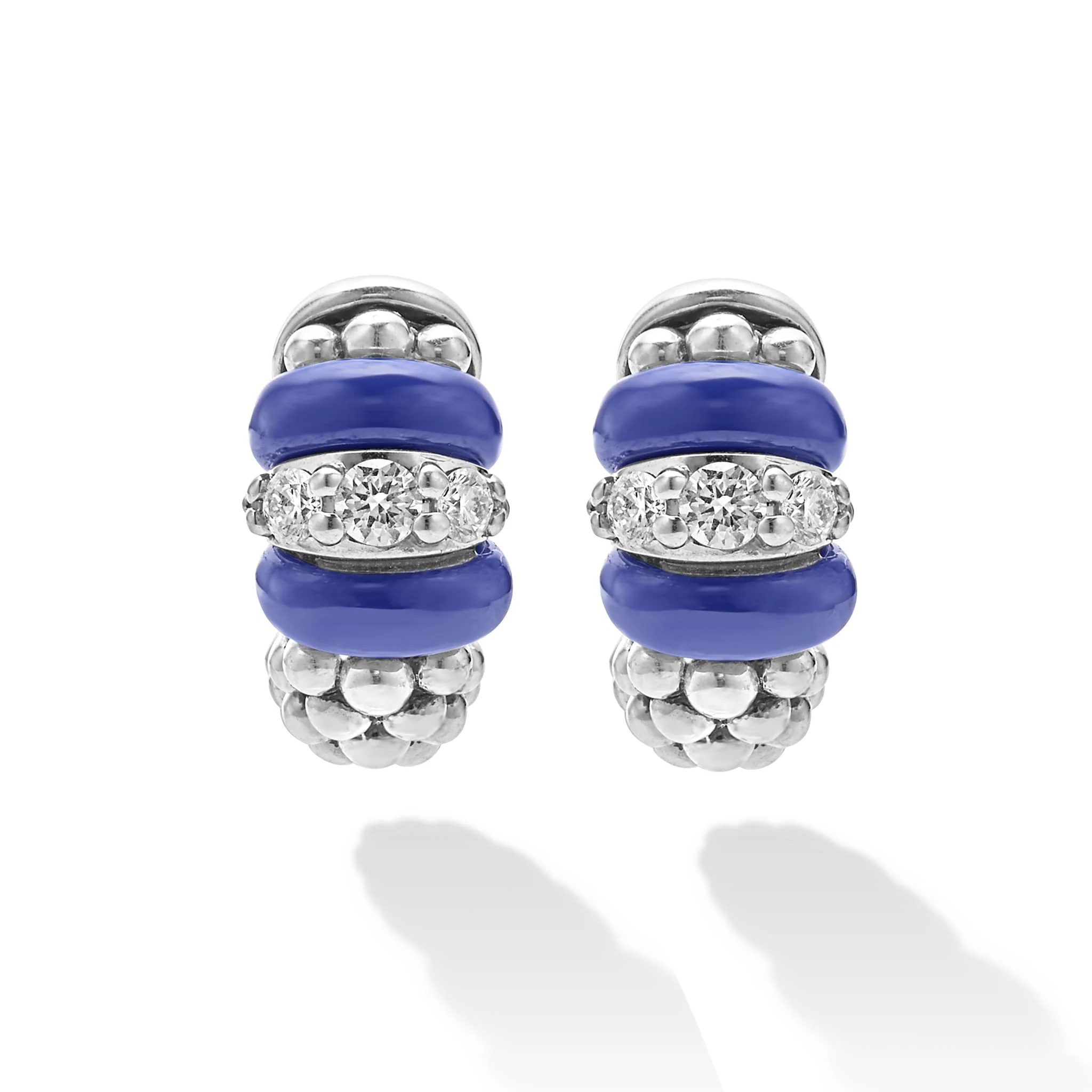 Blue Caviar Ultramarine Ceramic and Diamond Huggie Earrings - Image 4