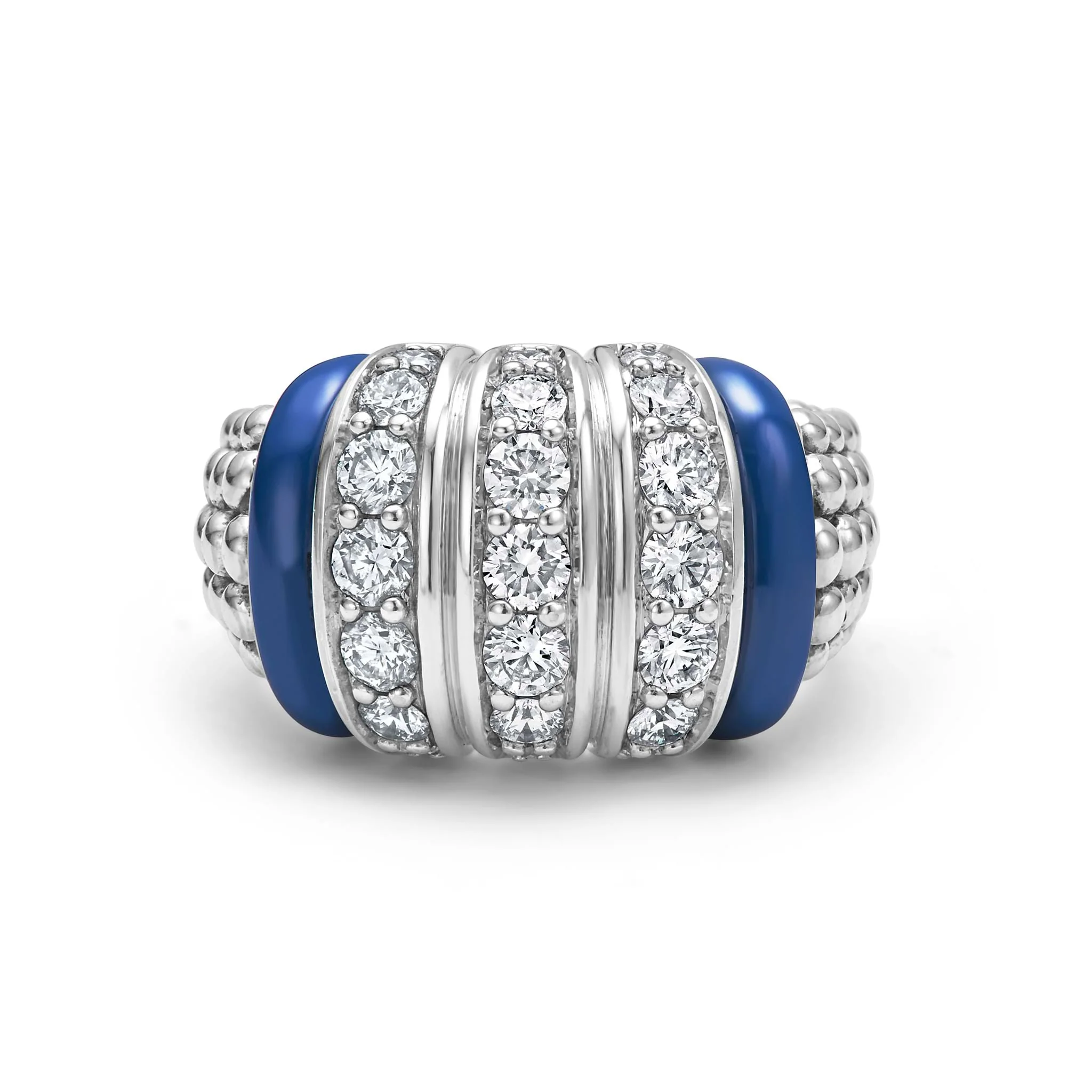 Blue Caviar Ultramarine Three Station Ceramic Caviar Diamond Ring - Image 3