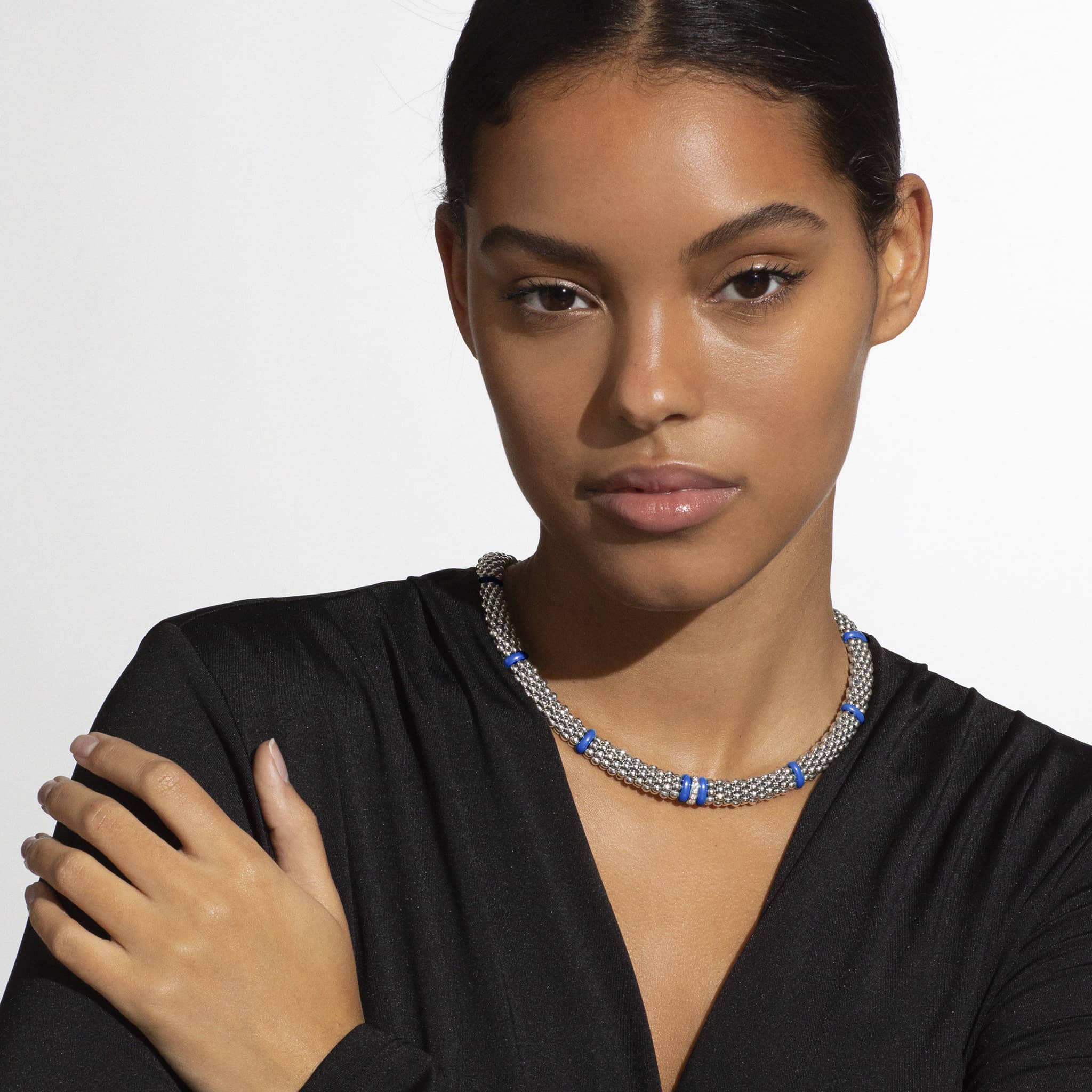 Blue Caviar Ultramarine Single Station Diamond Caviar Necklace - Image 2