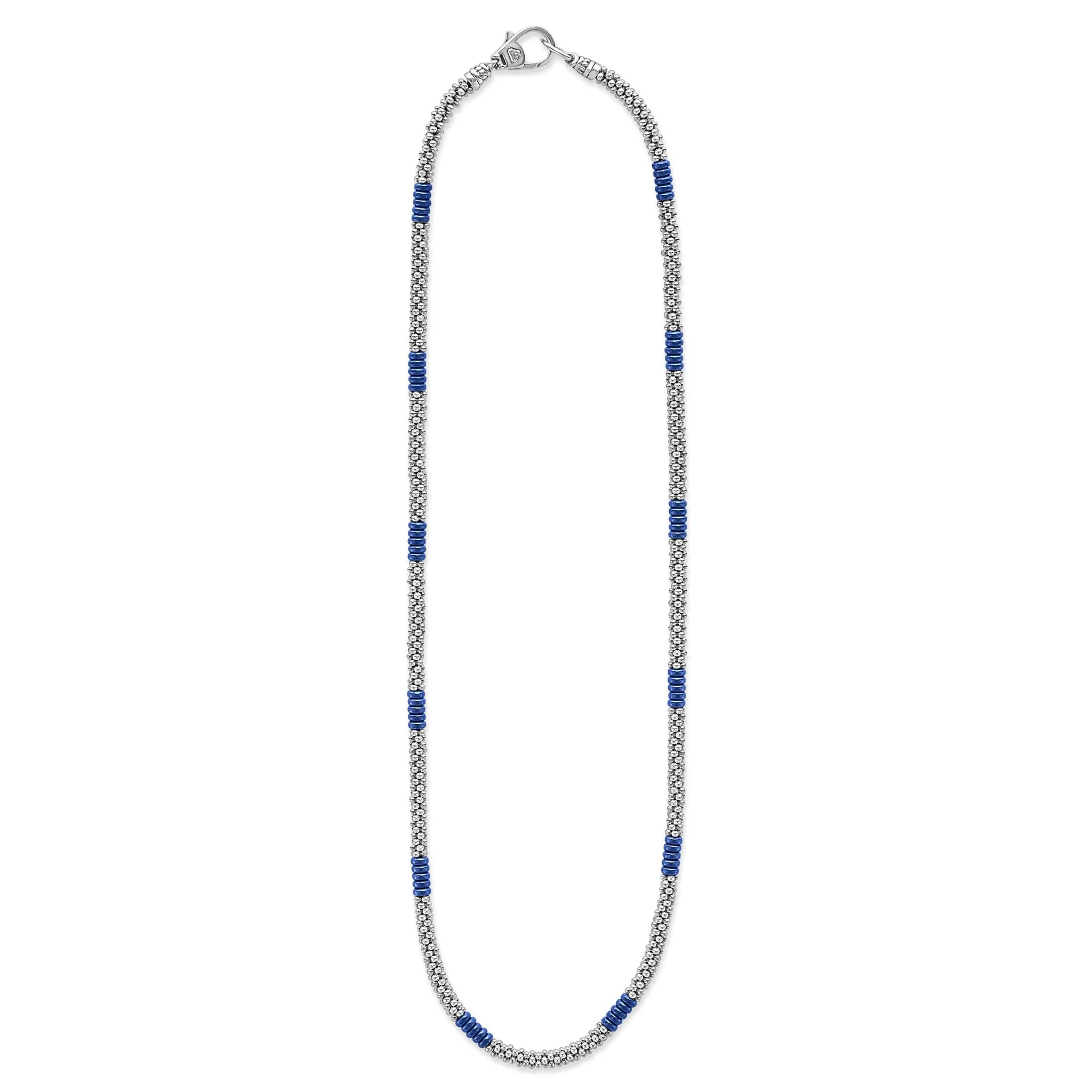 Blue Caviar Ultramarine Silver Station Ceramic Beaded Necklace 3mm - Image 3