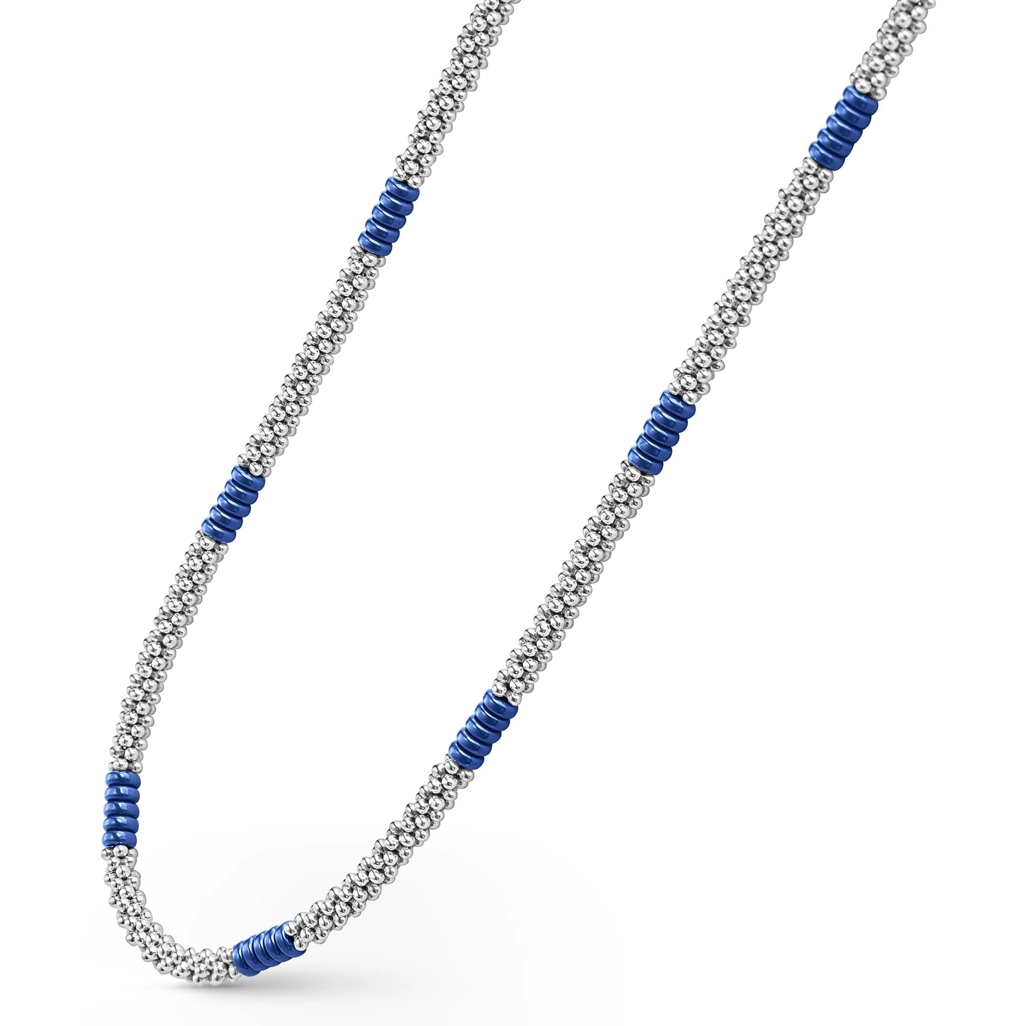 Blue Caviar Ultramarine Silver Station Ceramic Beaded Necklace 3mm - Image 4