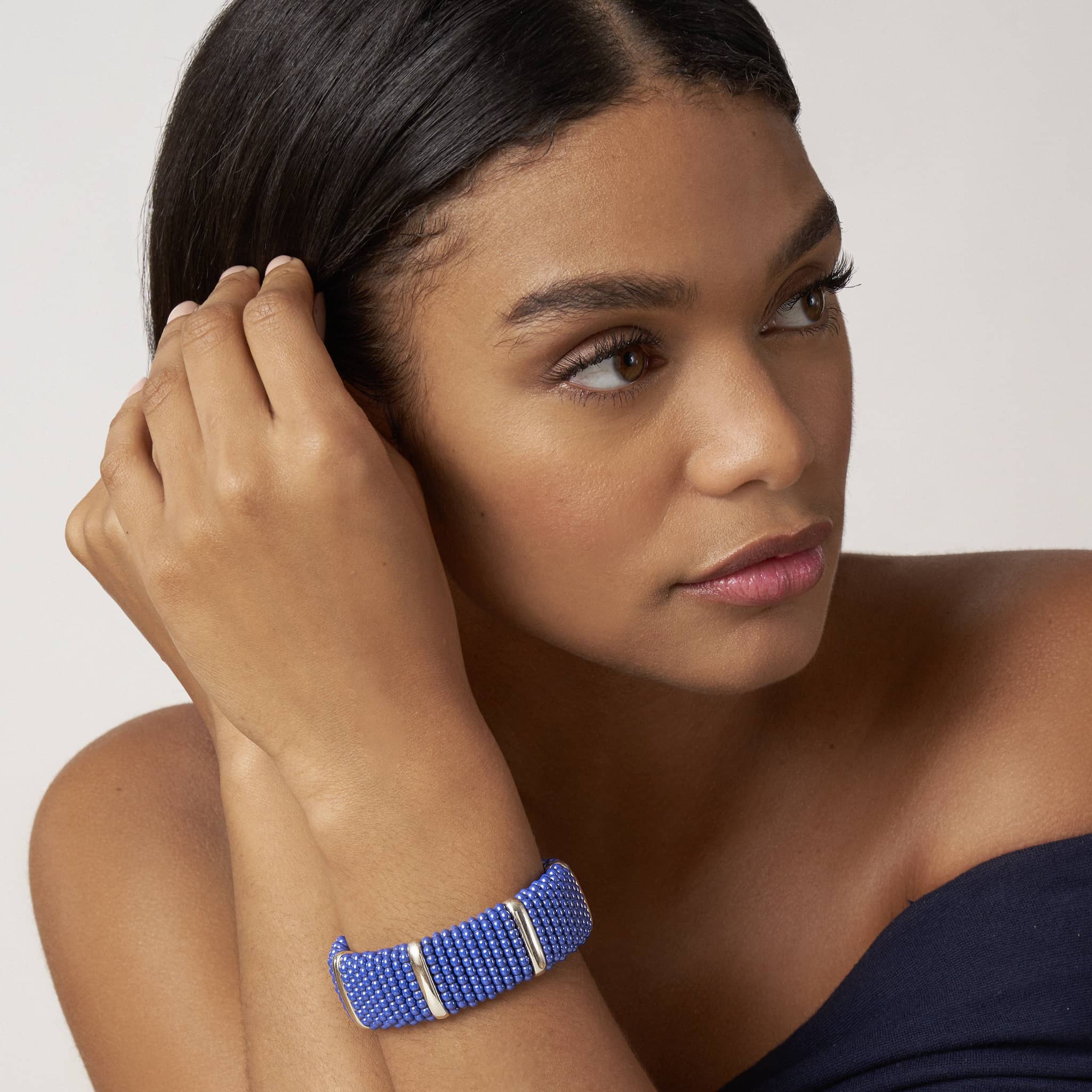 Blue Caviar Ultramarine Silver Station Statement Ceramic Caviar Bracelet | 23mm - Image 2