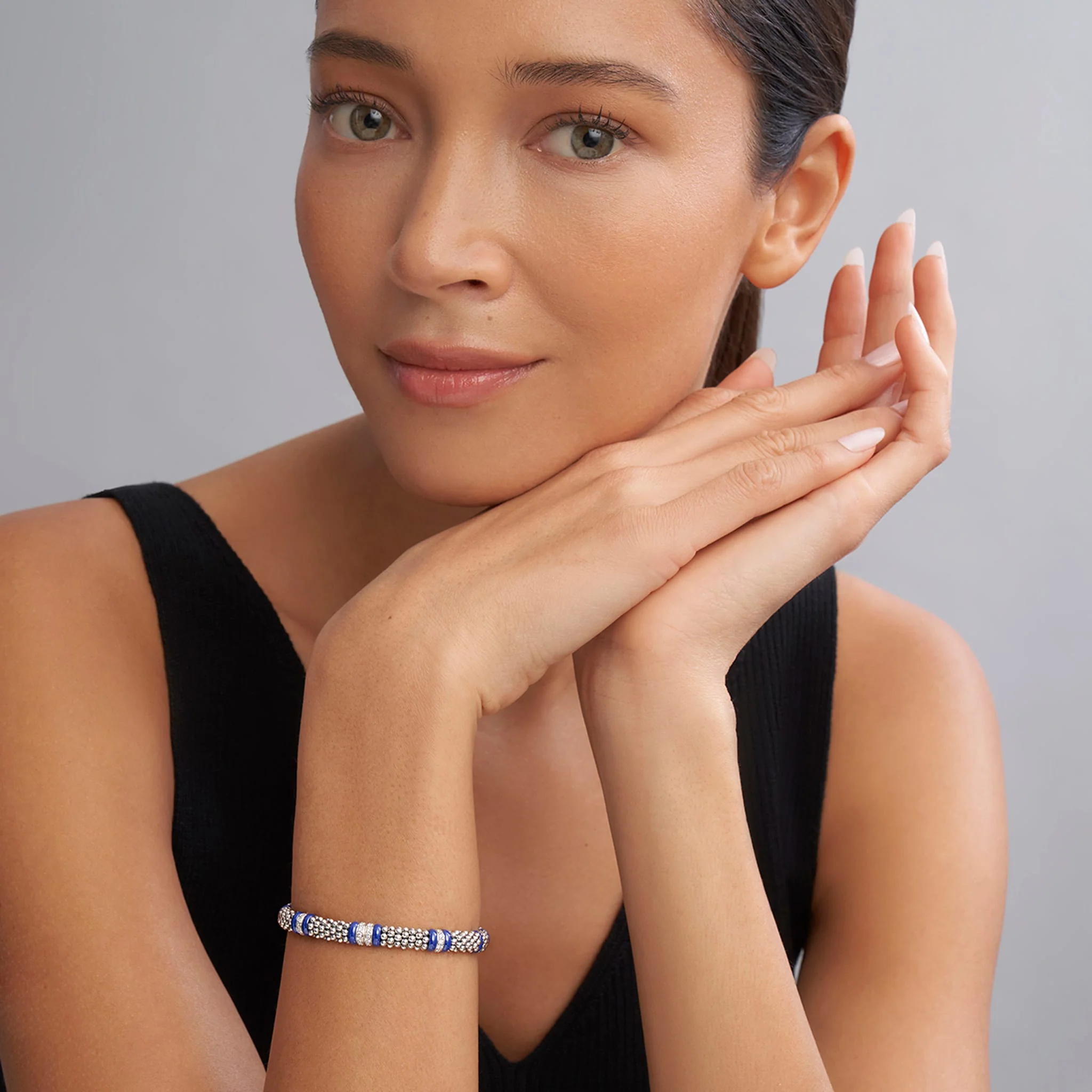 Blue Caviar Ultramarine Four Station Diamond Caviar Bracelet | 6mm - Image 2