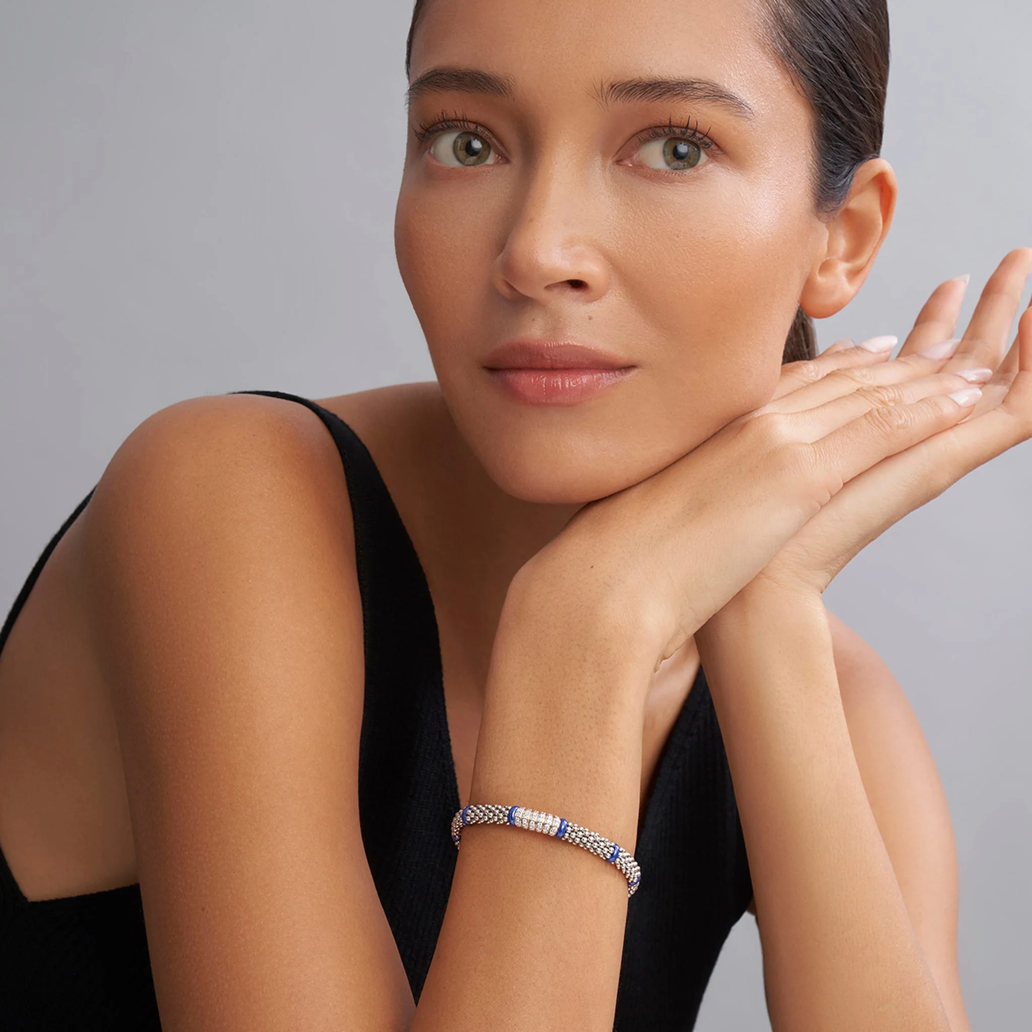 Blue Caviar Ultramarine Six Station Diamond Caviar Bracelet | 6mm - Image 2