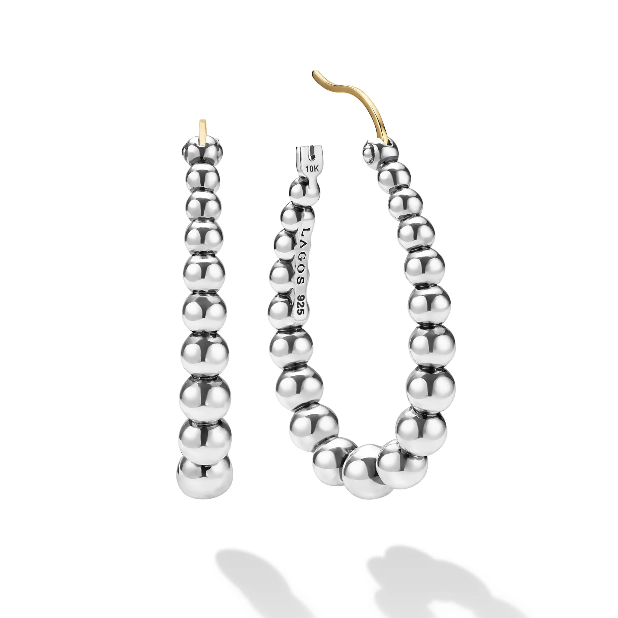 Caviar Bubbly Silver Oval Beaded Hoop Earrings - Image 3