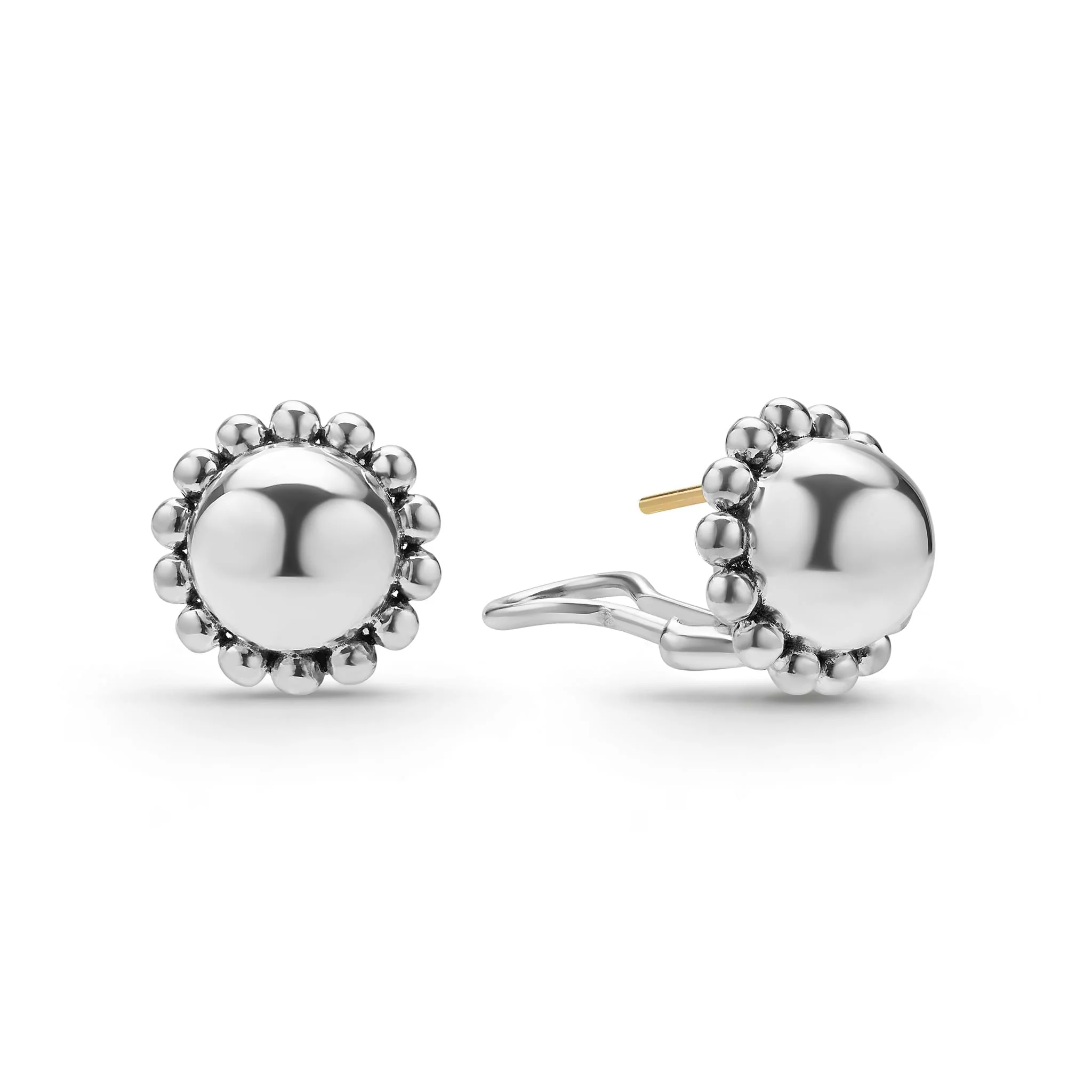 Caviar Bubbly Silver Round Omega Clip Earrings - Image 3