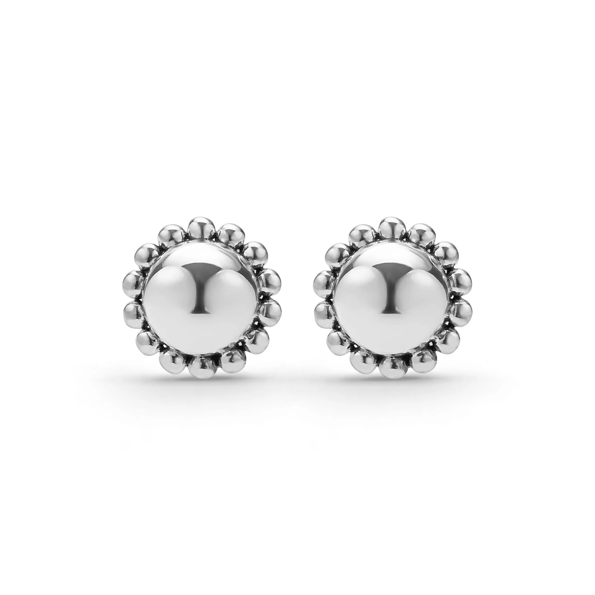 Caviar Bubbly Silver Round Omega Clip Earrings - Image 4