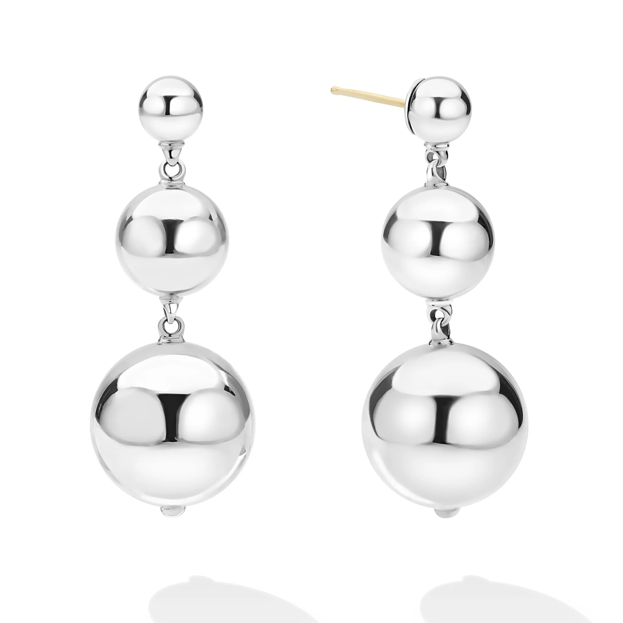 Caviar Bubbly Silver Triple Beaded Drop Earrings