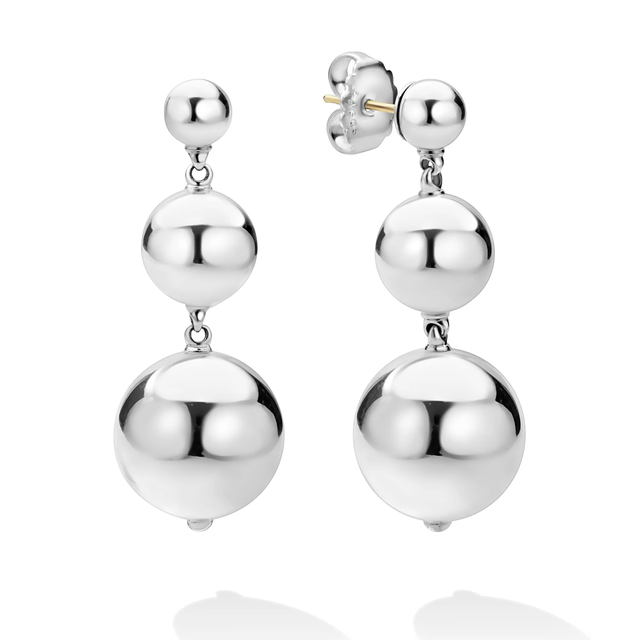 Caviar Bubbly Silver Triple Beaded Drop Earrings - Image 3
