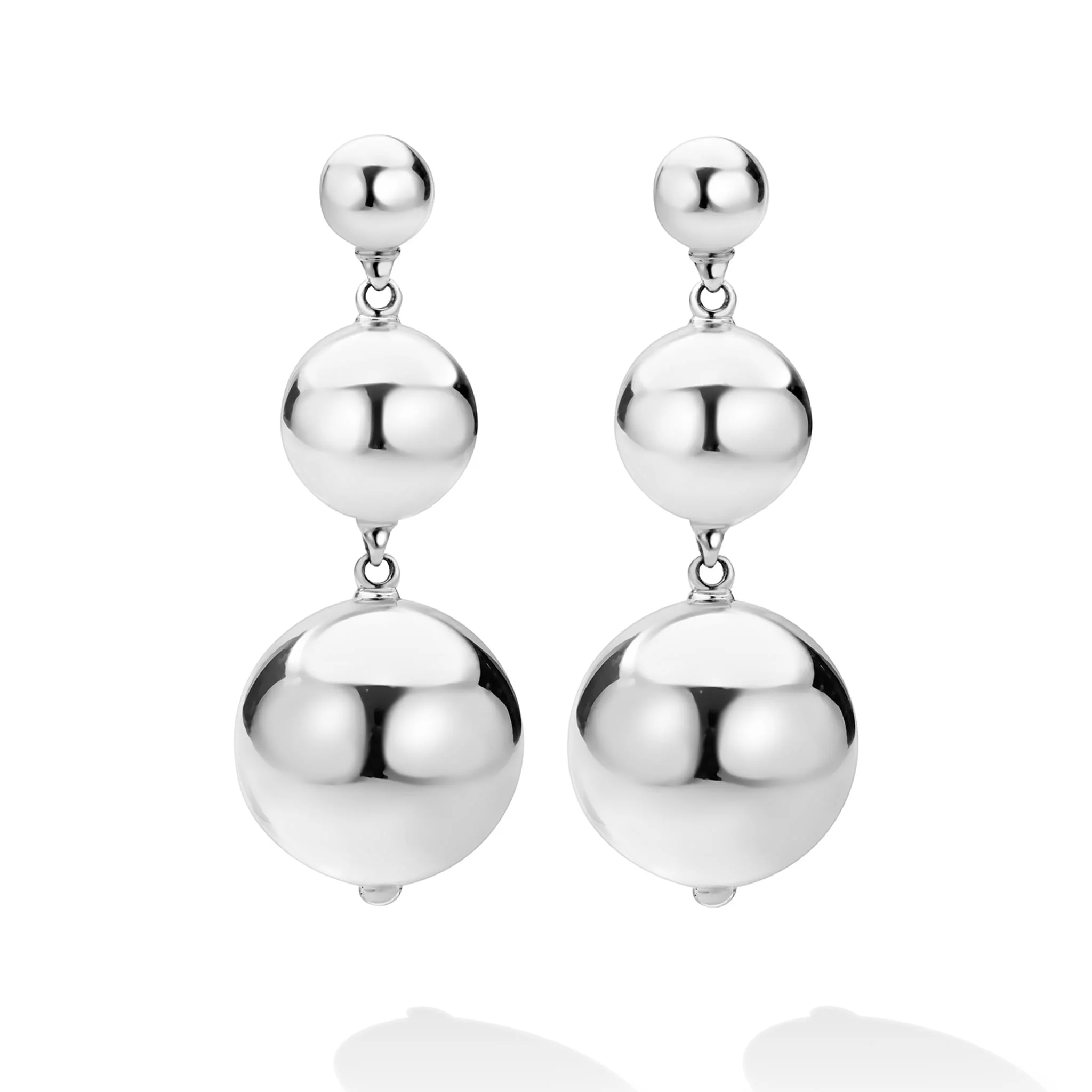 Caviar Bubbly Silver Triple Beaded Drop Earrings - Image 4