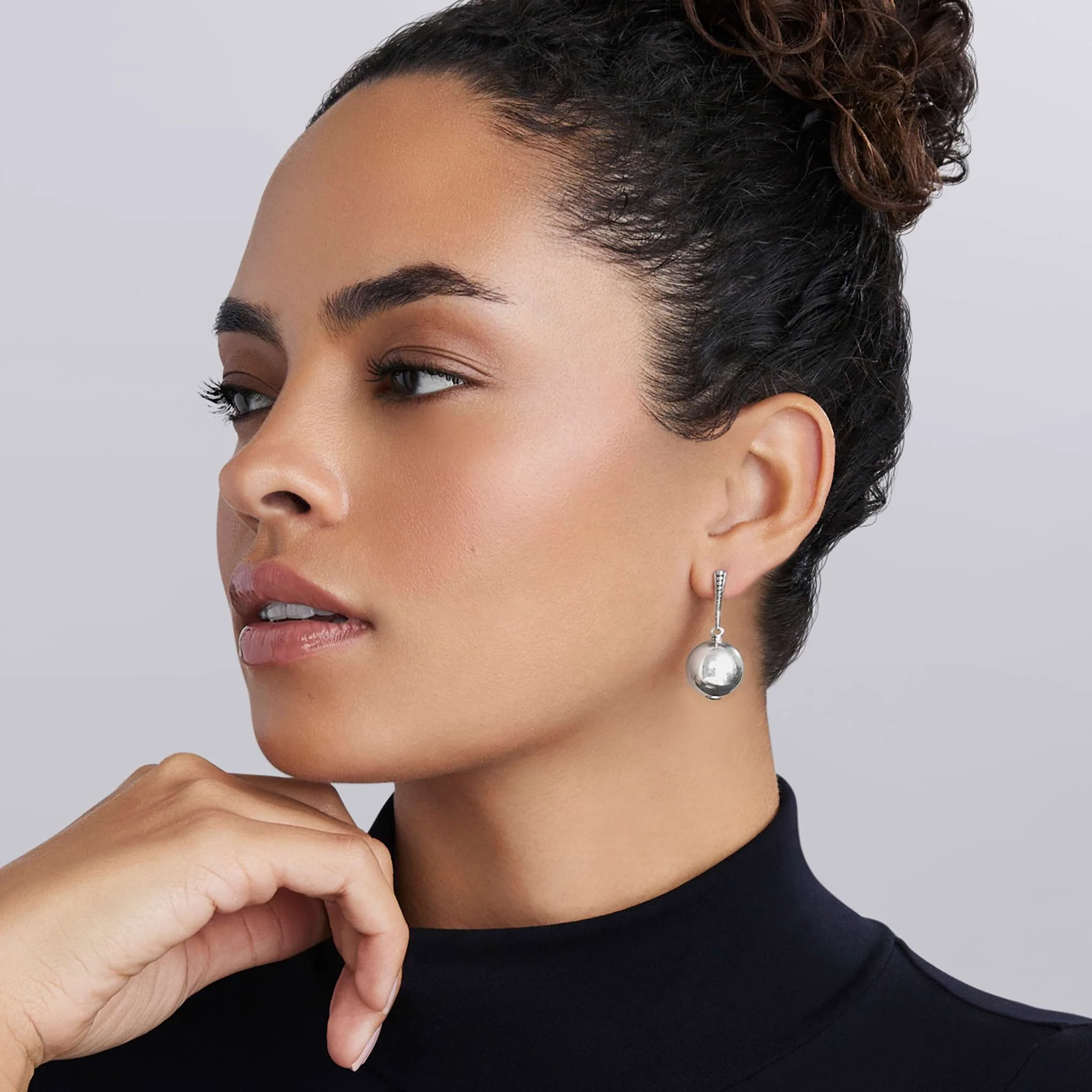 Caviar Bubbly Silver Beaded Drop Earrings - Image 2