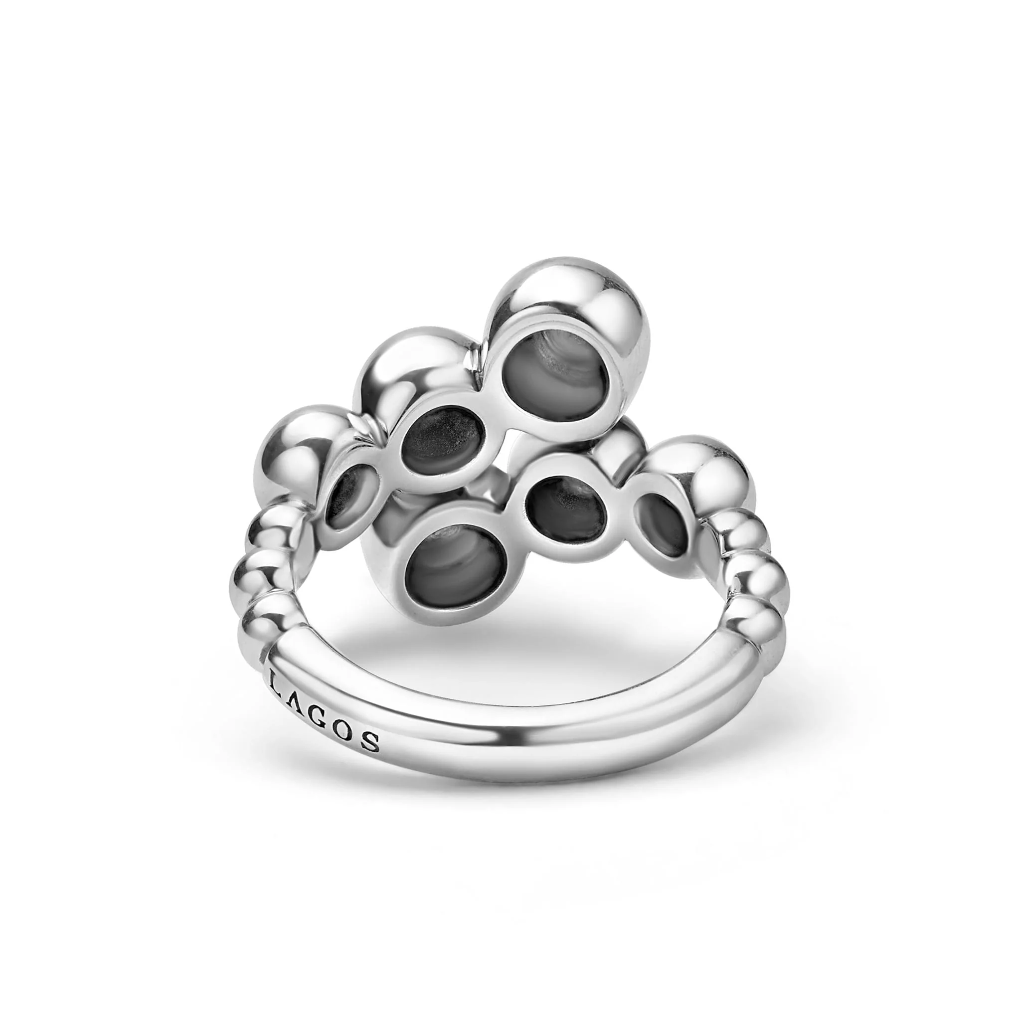 Caviar Bubbly Silver Beaded Crossover Ring - Image 4
