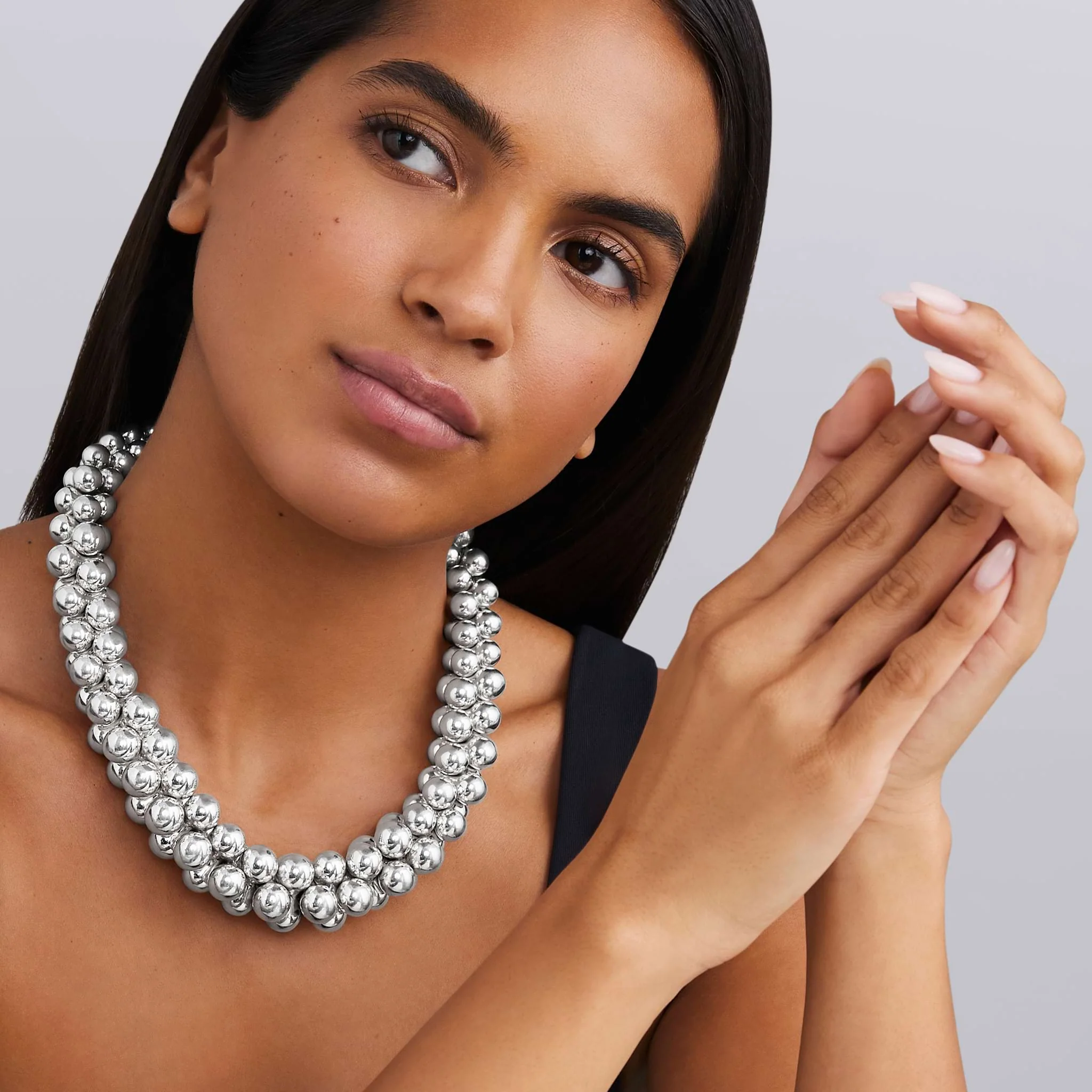 Caviar Bubbly Sterling Silver Beaded Statement Necklace - Image 2
