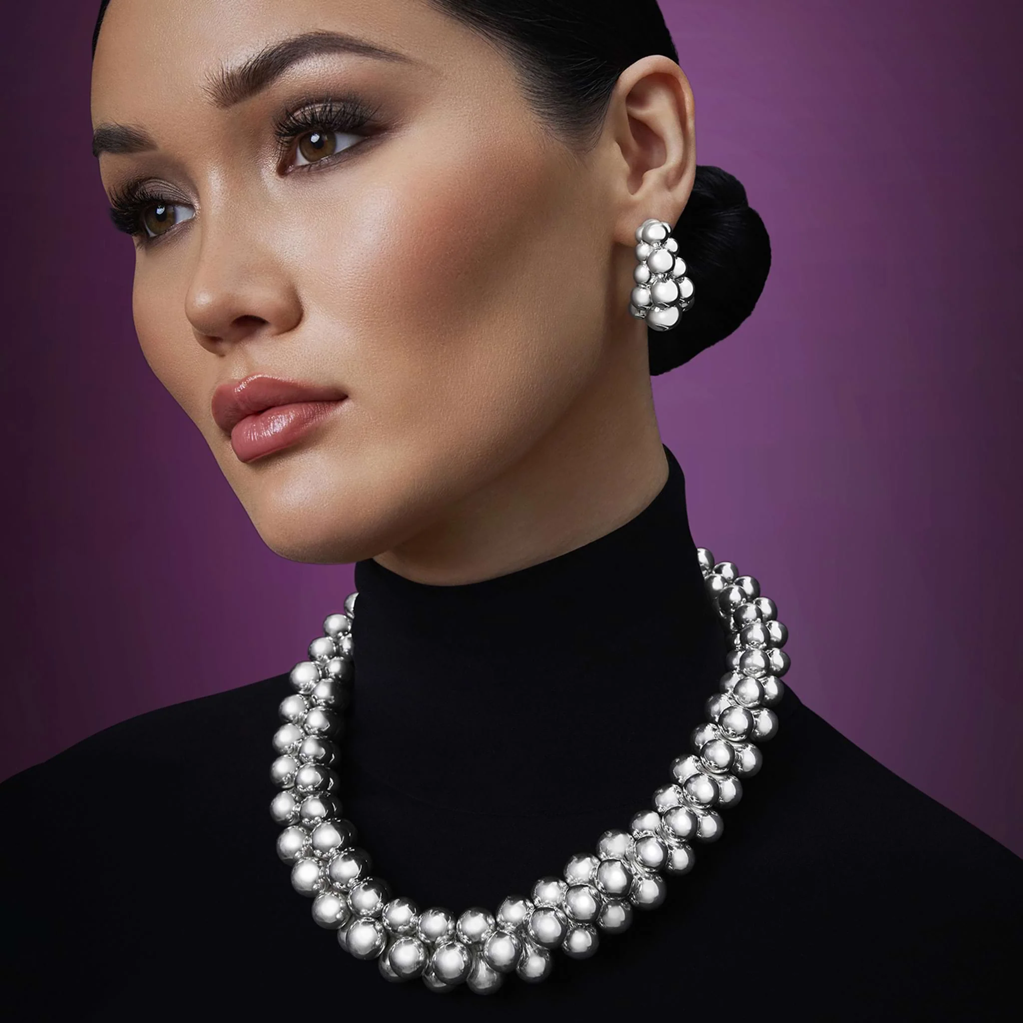 Caviar Bubbly Sterling Silver Beaded Statement Necklace - Image 6
