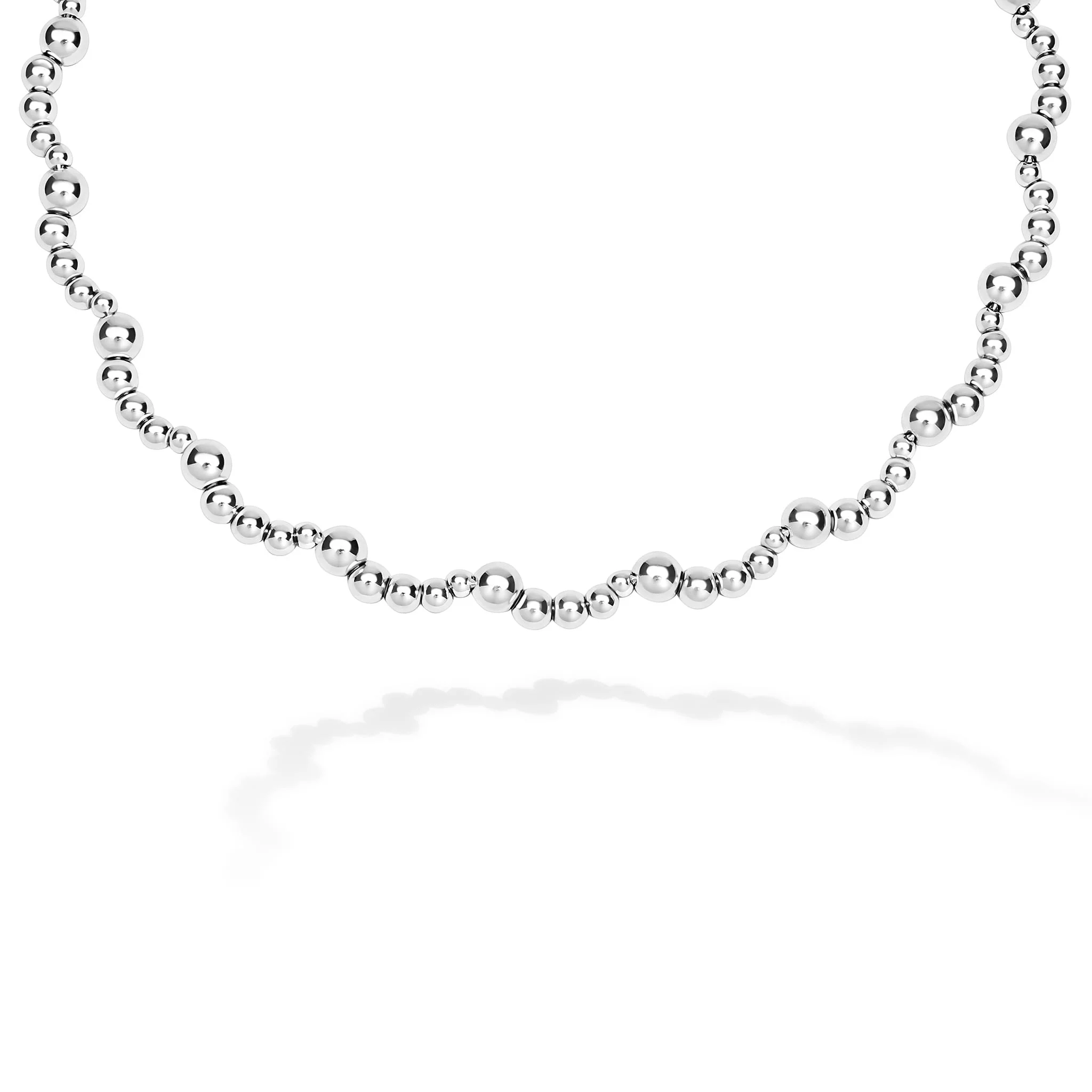 Caviar Bubbly Silver Beaded Scalloped Necklace
