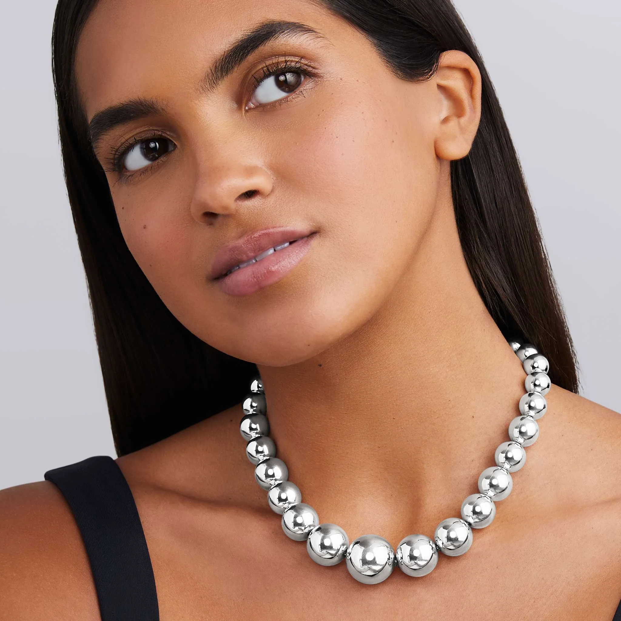 Caviar Bubbly Large Silver Graduated Bead Necklace - Image 2