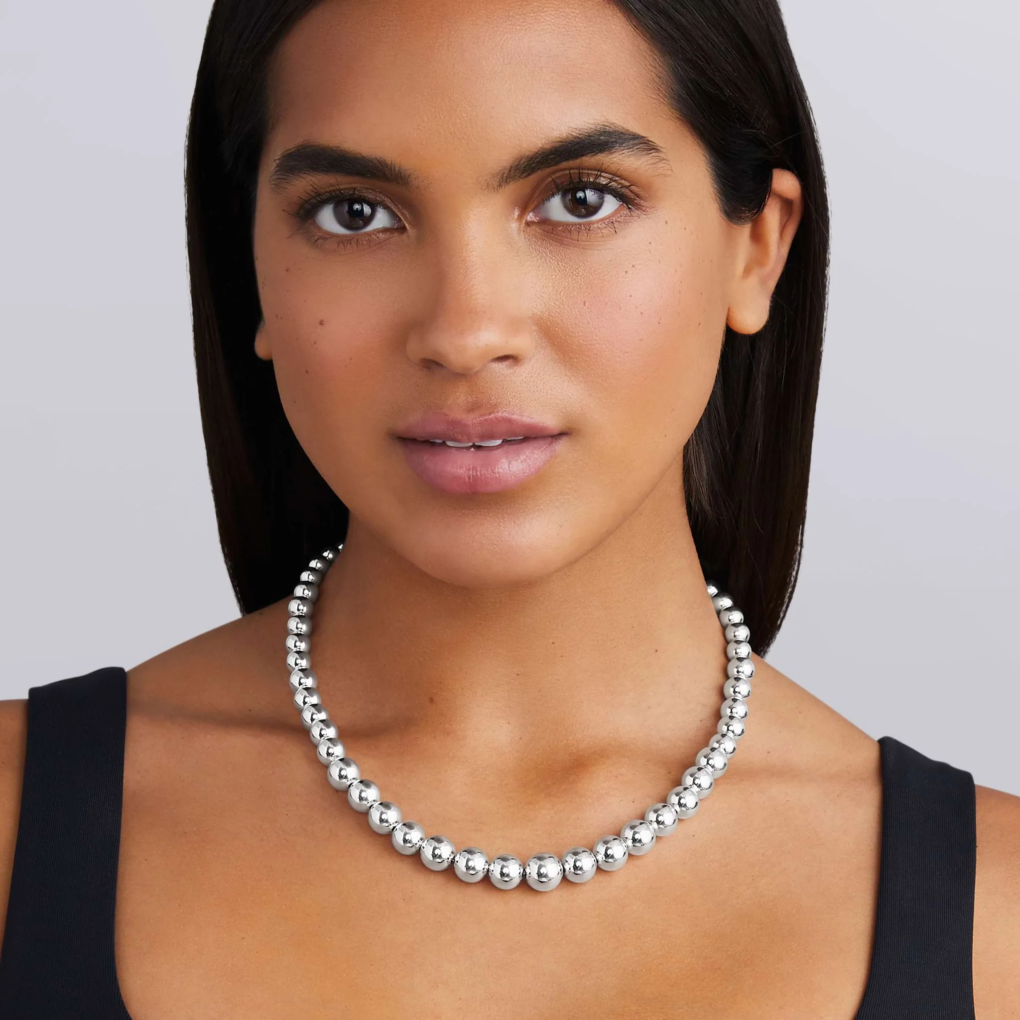 Caviar Bubbly Silver Graduated Bead Necklace - Image 6