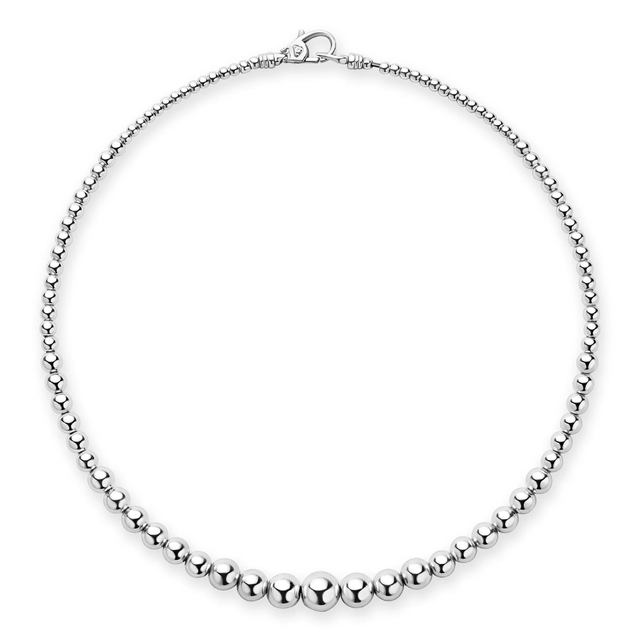 Caviar Bubbly Petite Silver Graduated Bead Necklace - Image 3