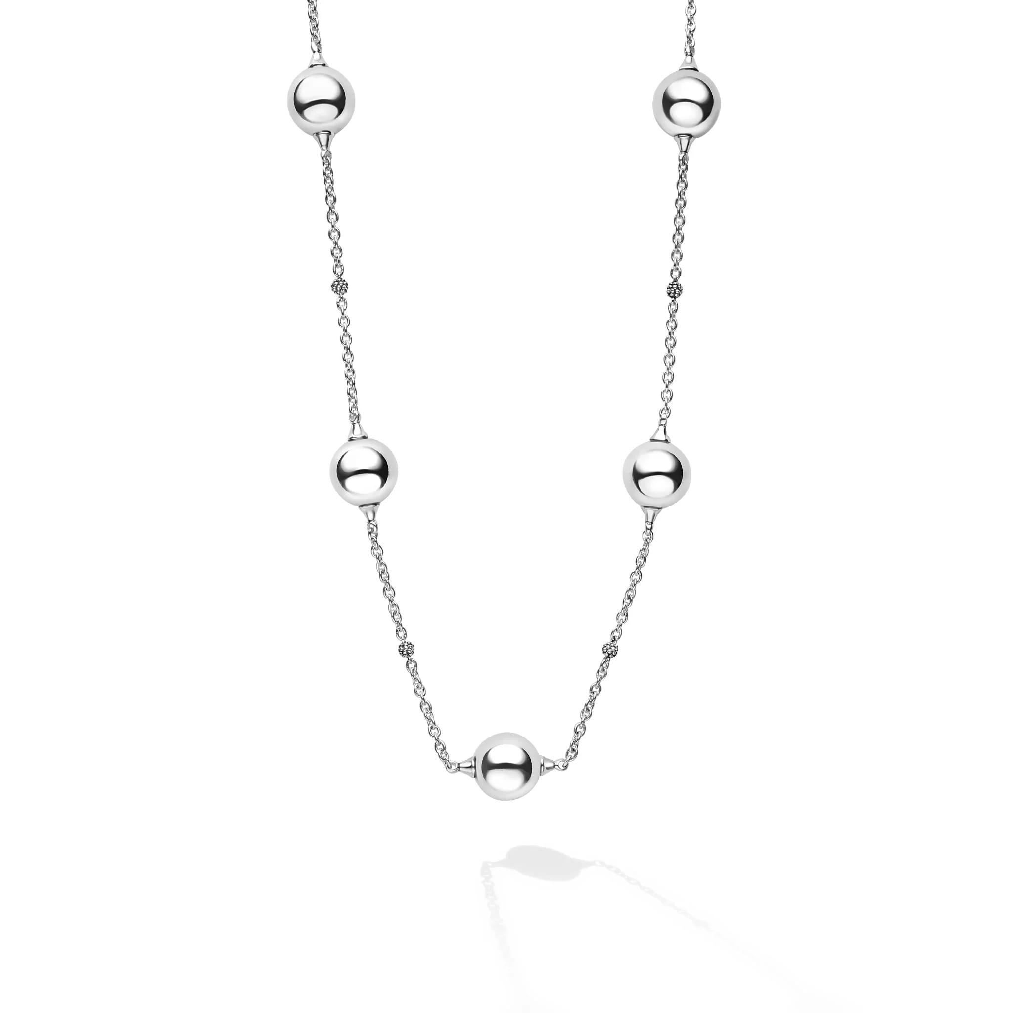 Caviar Bubbly Silver Beaded Station Necklace