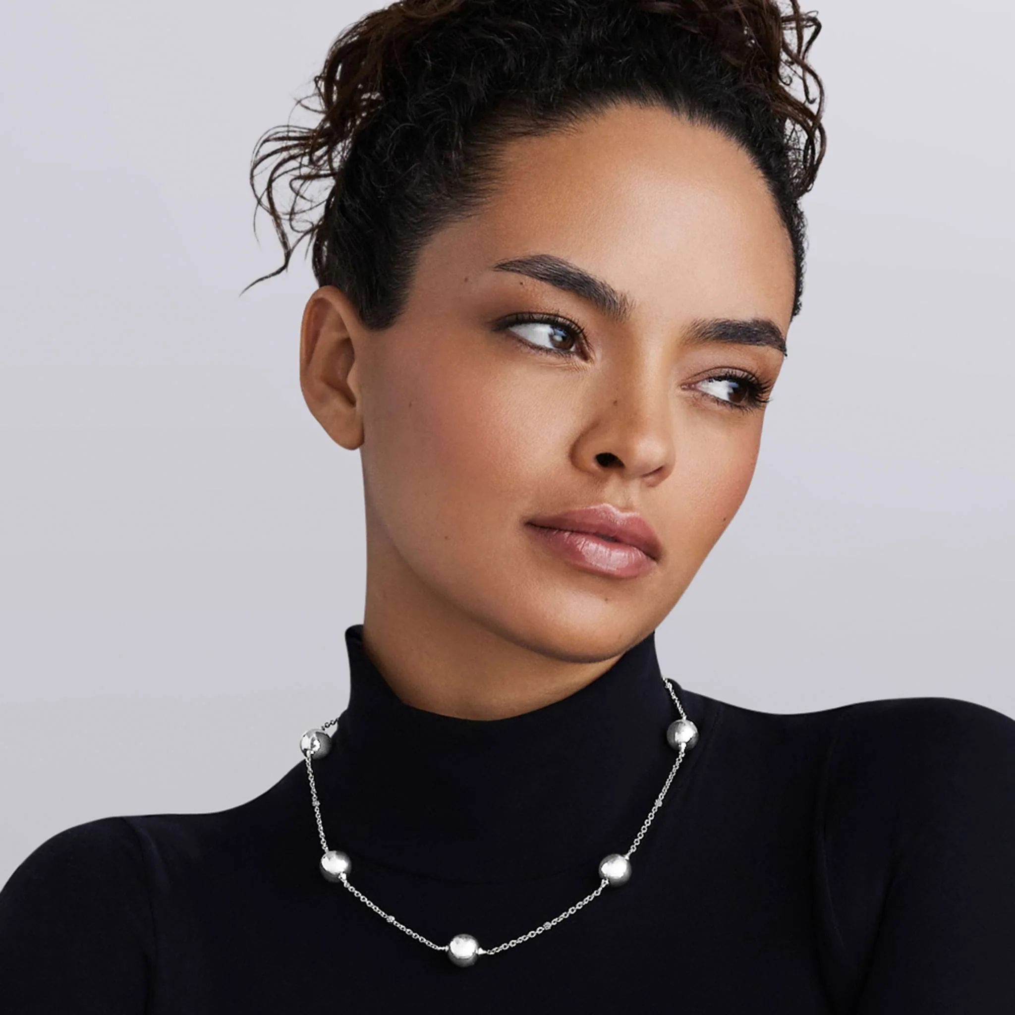 Caviar Bubbly Silver Beaded Station Necklace - Image 2