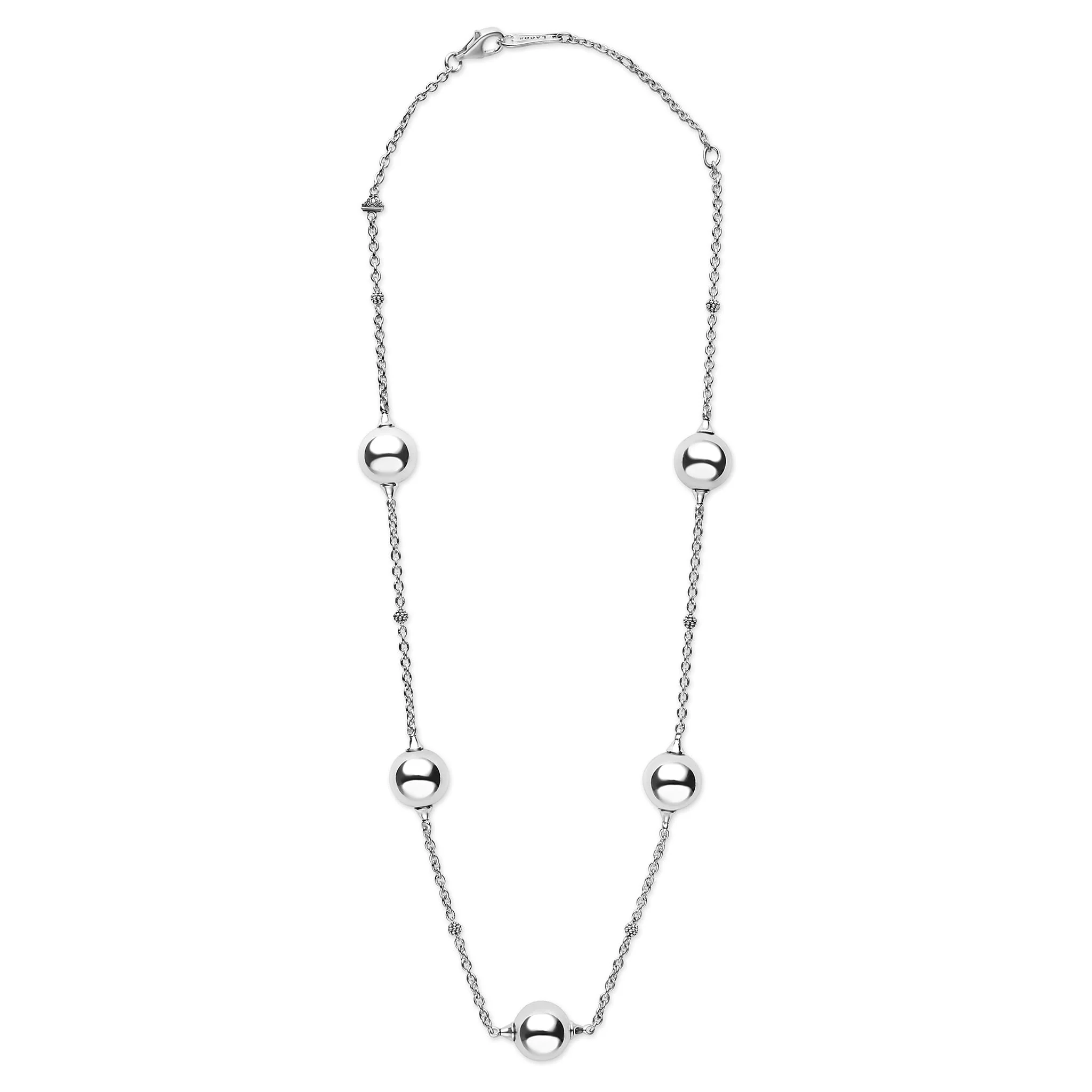 Caviar Bubbly Silver Beaded Station Necklace - Image 3