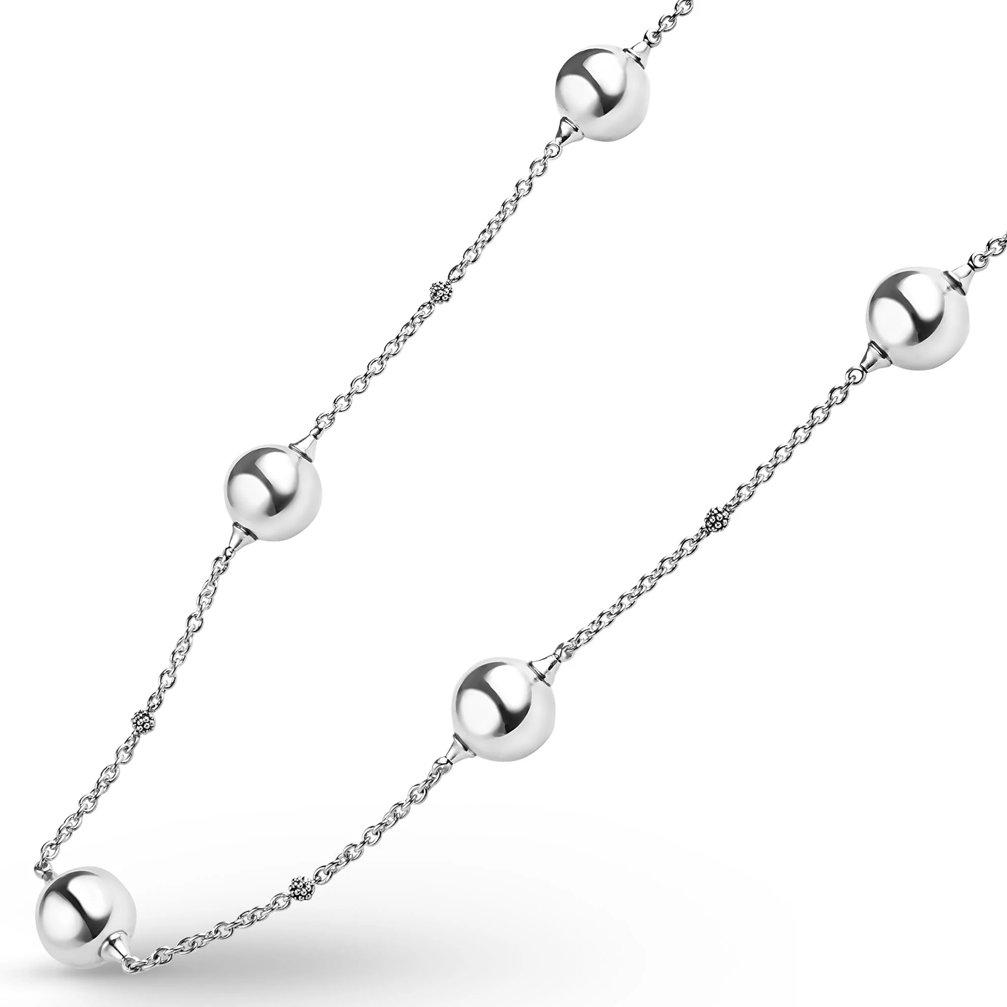 Caviar Bubbly Silver Beaded Station Necklace - Image 4