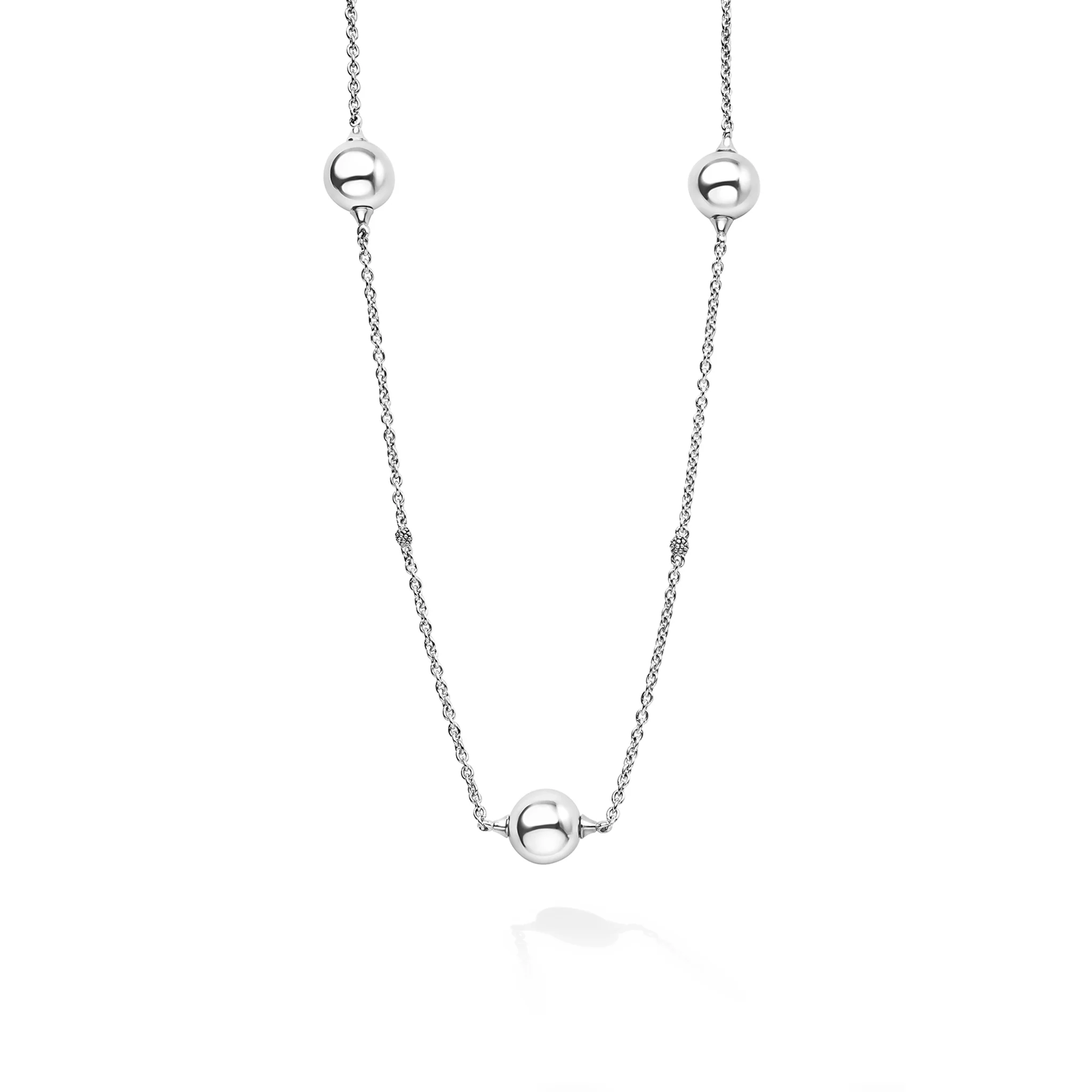 Caviar Bubbly Silver Large Beaded Station Necklace